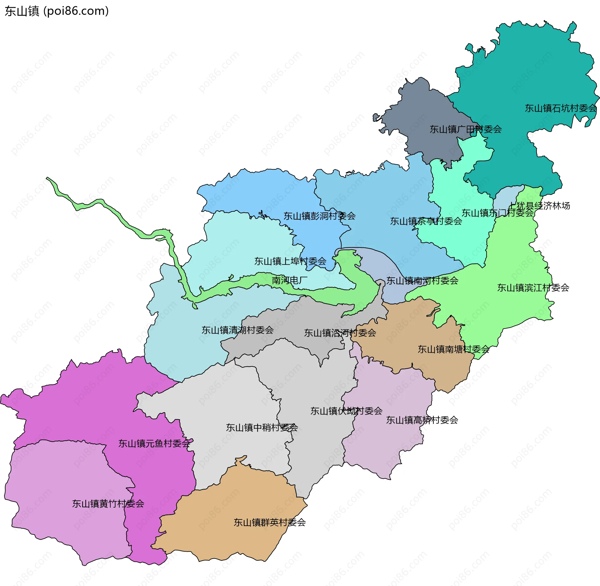 东山镇边界地图(五级行政区划)