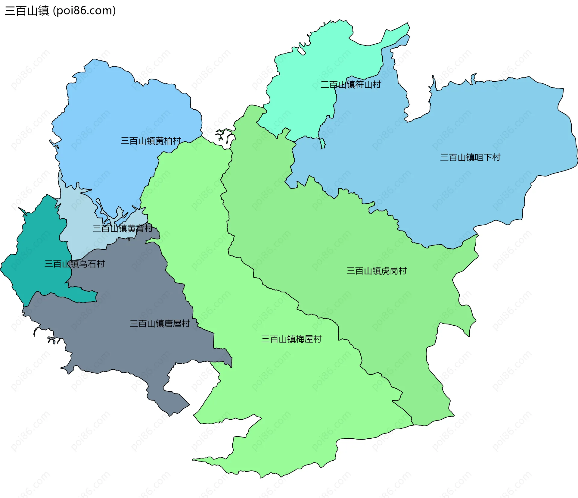 三百山镇边界地图(五级行政区划)