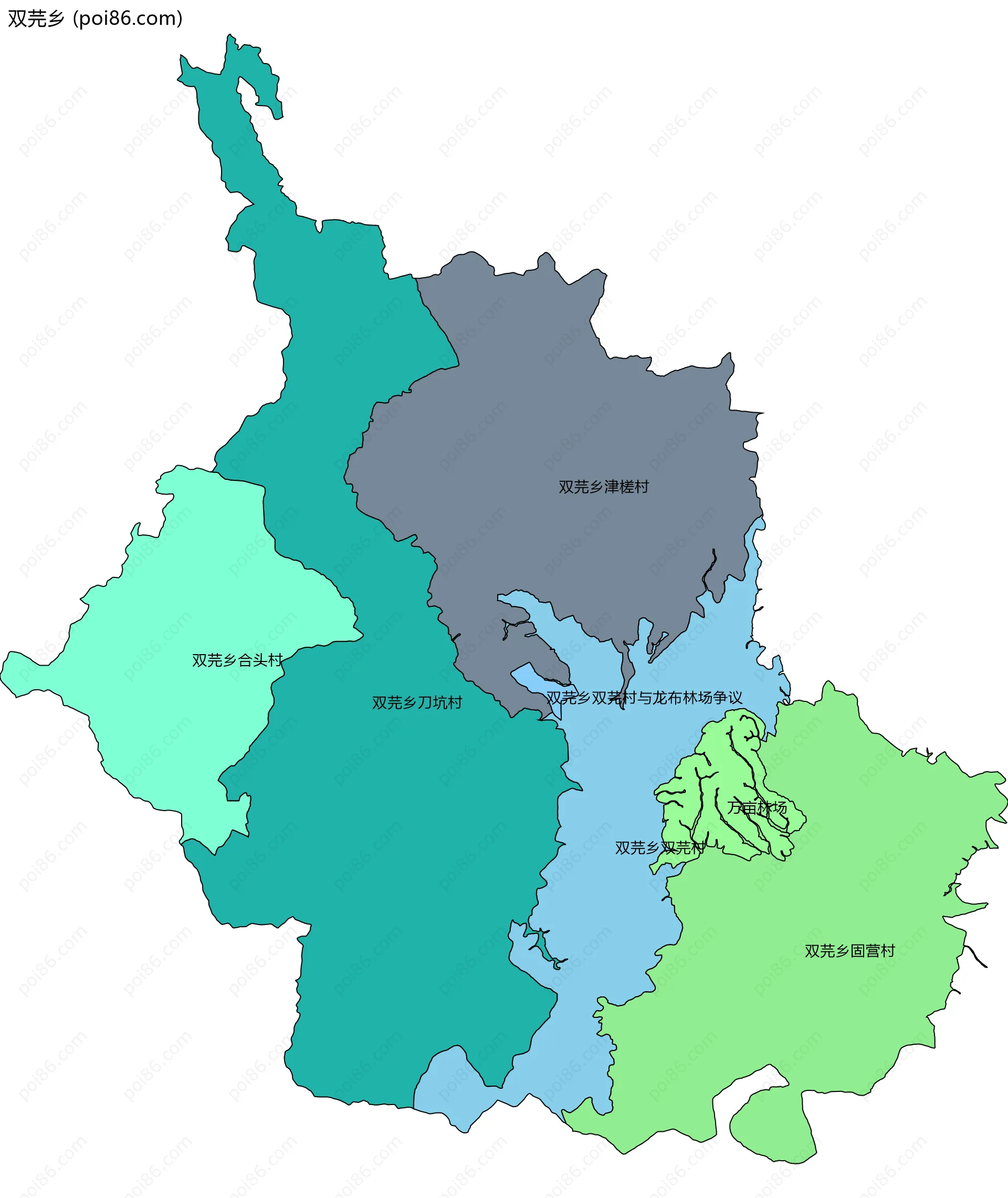 双芫乡边界地图(五级行政区划)