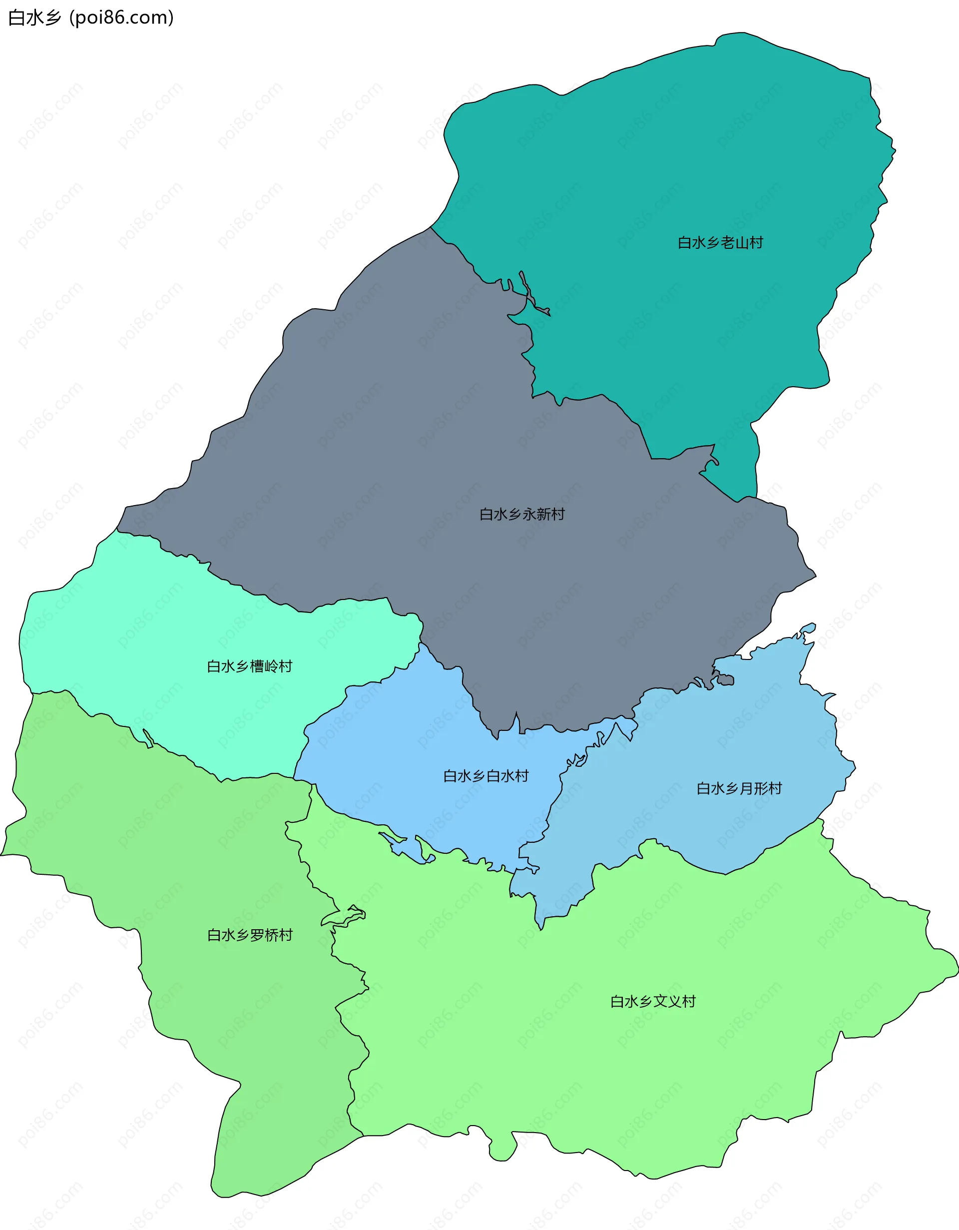 白水乡边界地图(五级行政区划)