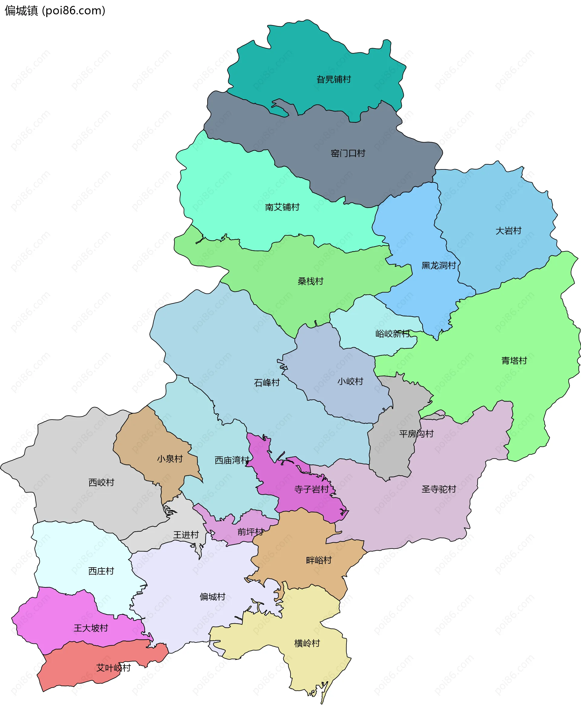 偏城镇边界地图(五级行政区划)