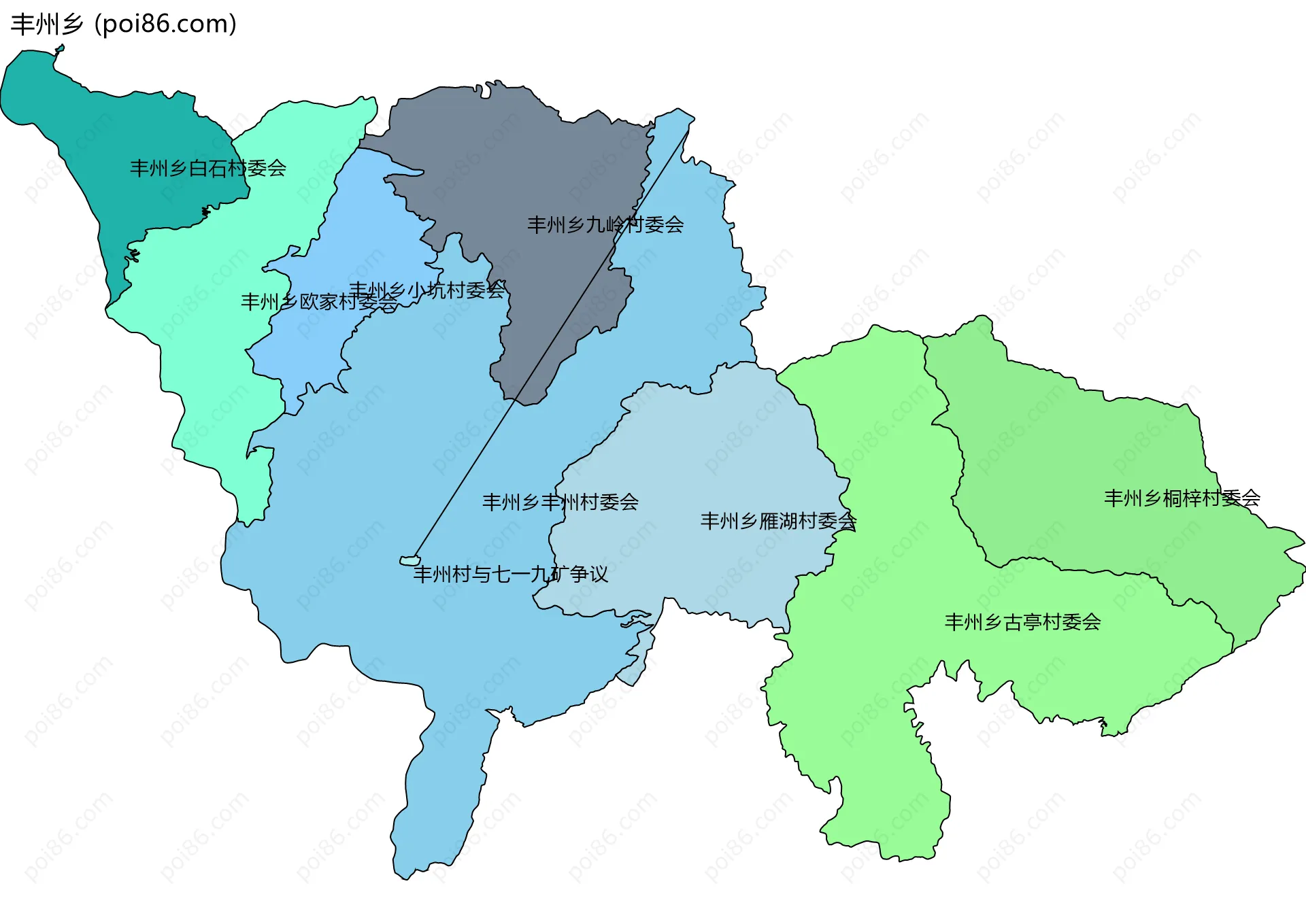 丰州乡边界地图(五级行政区划)