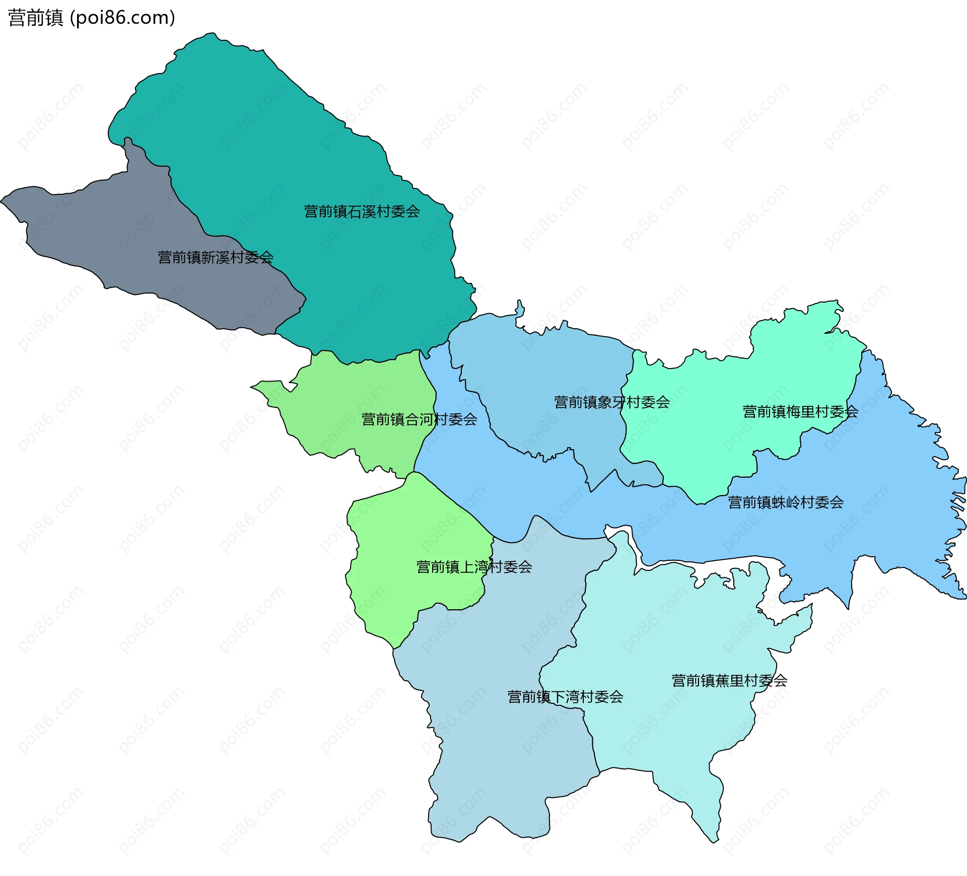 营前镇边界地图(五级行政区划)