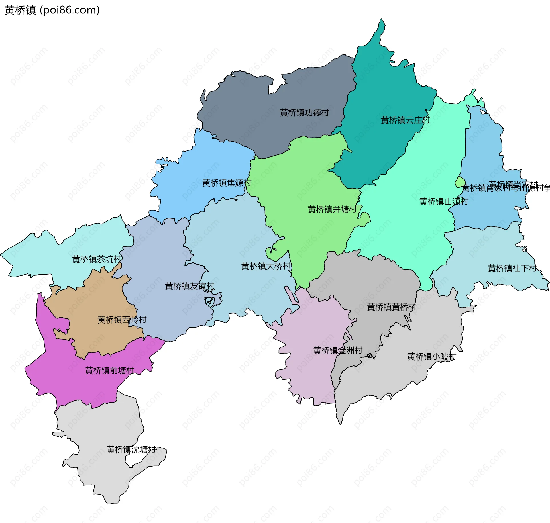 黄桥镇边界地图(五级行政区划)