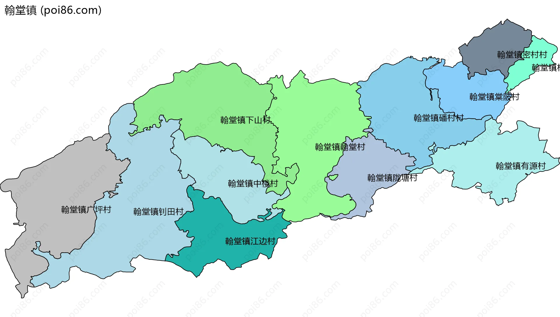 翰堂镇边界地图(五级行政区划)
