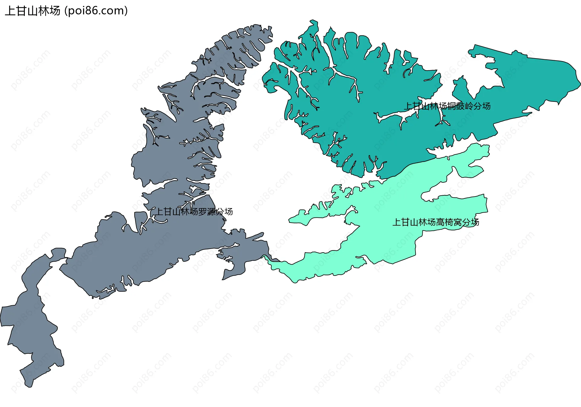 上甘山林场边界地图(五级行政区划)