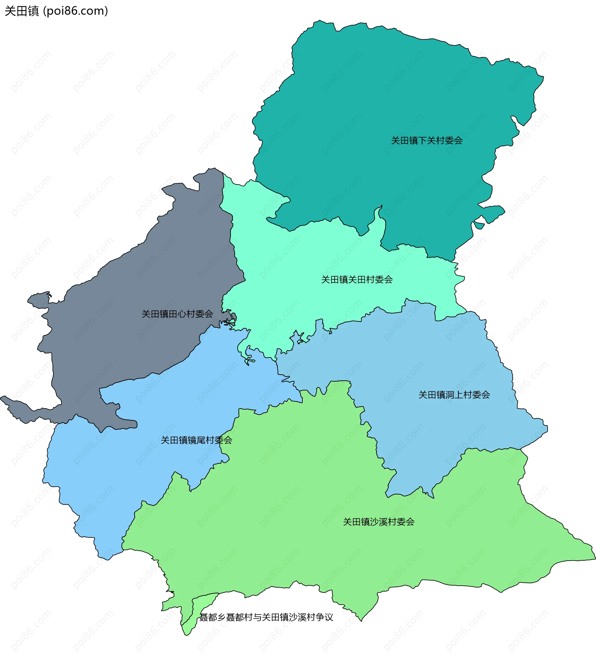 关田镇边界地图(五级行政区划)