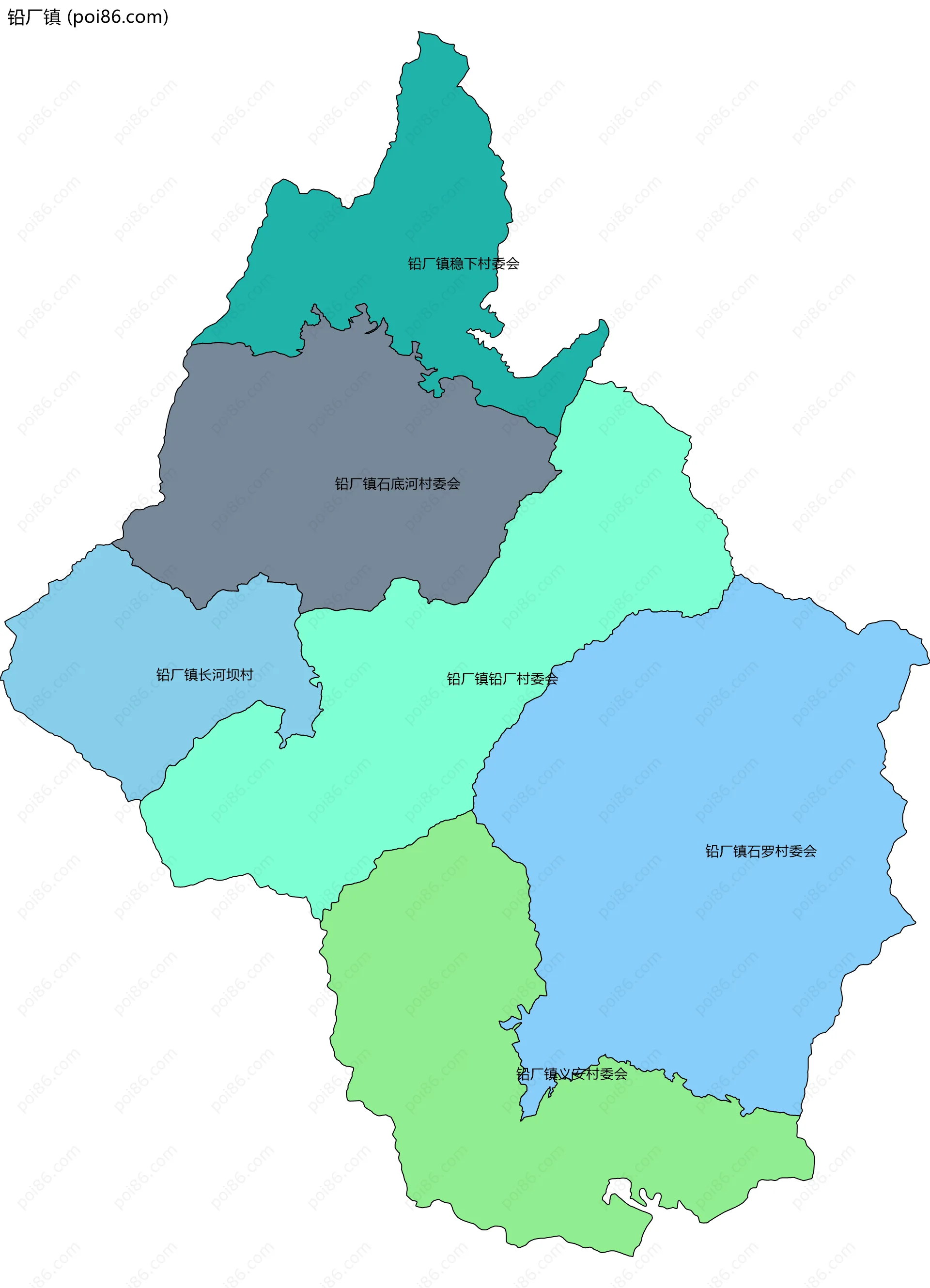 铅厂镇边界地图(五级行政区划)