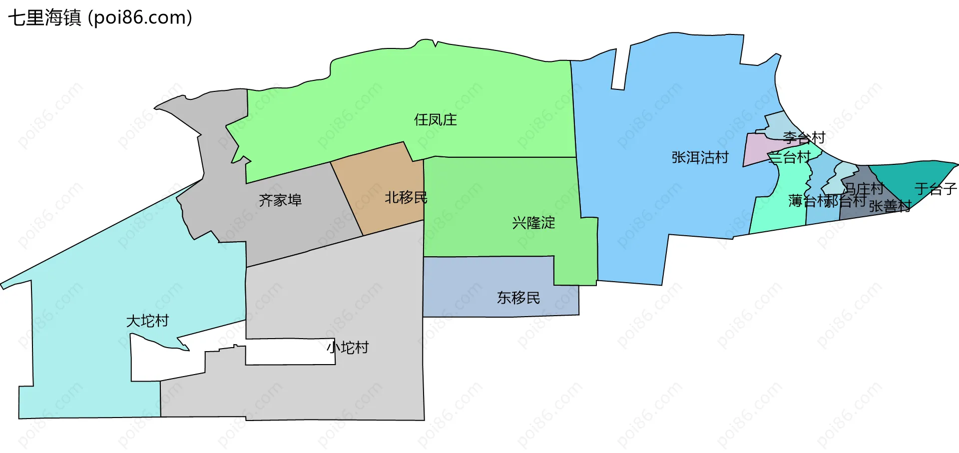 七里海镇边界地图(五级行政区划)