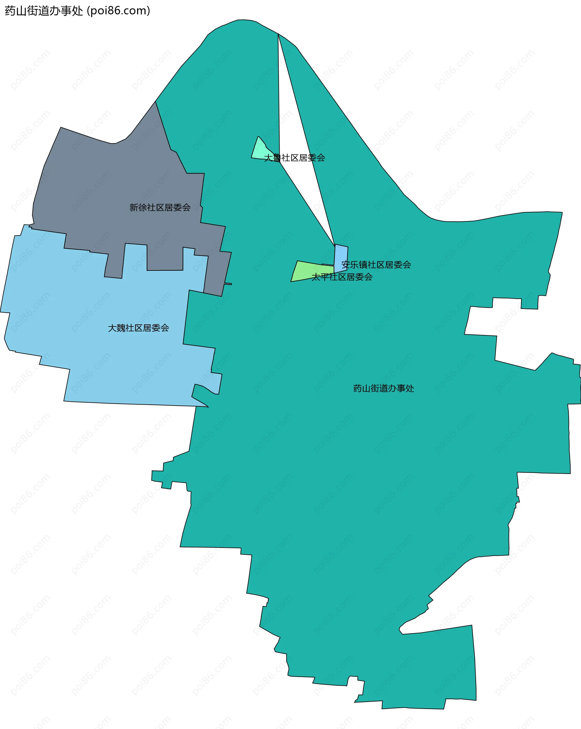 药山街道办事处边界地图(五级行政区划)