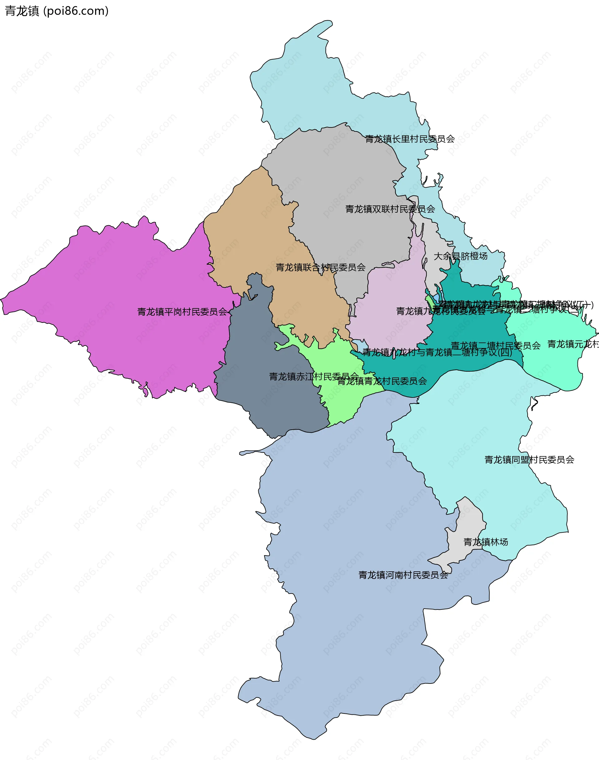 青龙镇边界地图(五级行政区划)