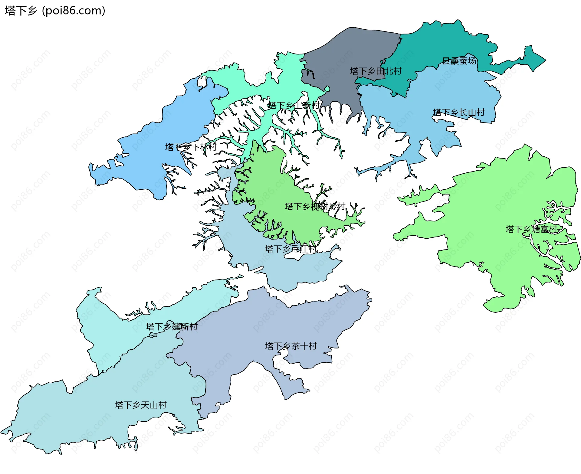 塔下乡边界地图(五级行政区划)