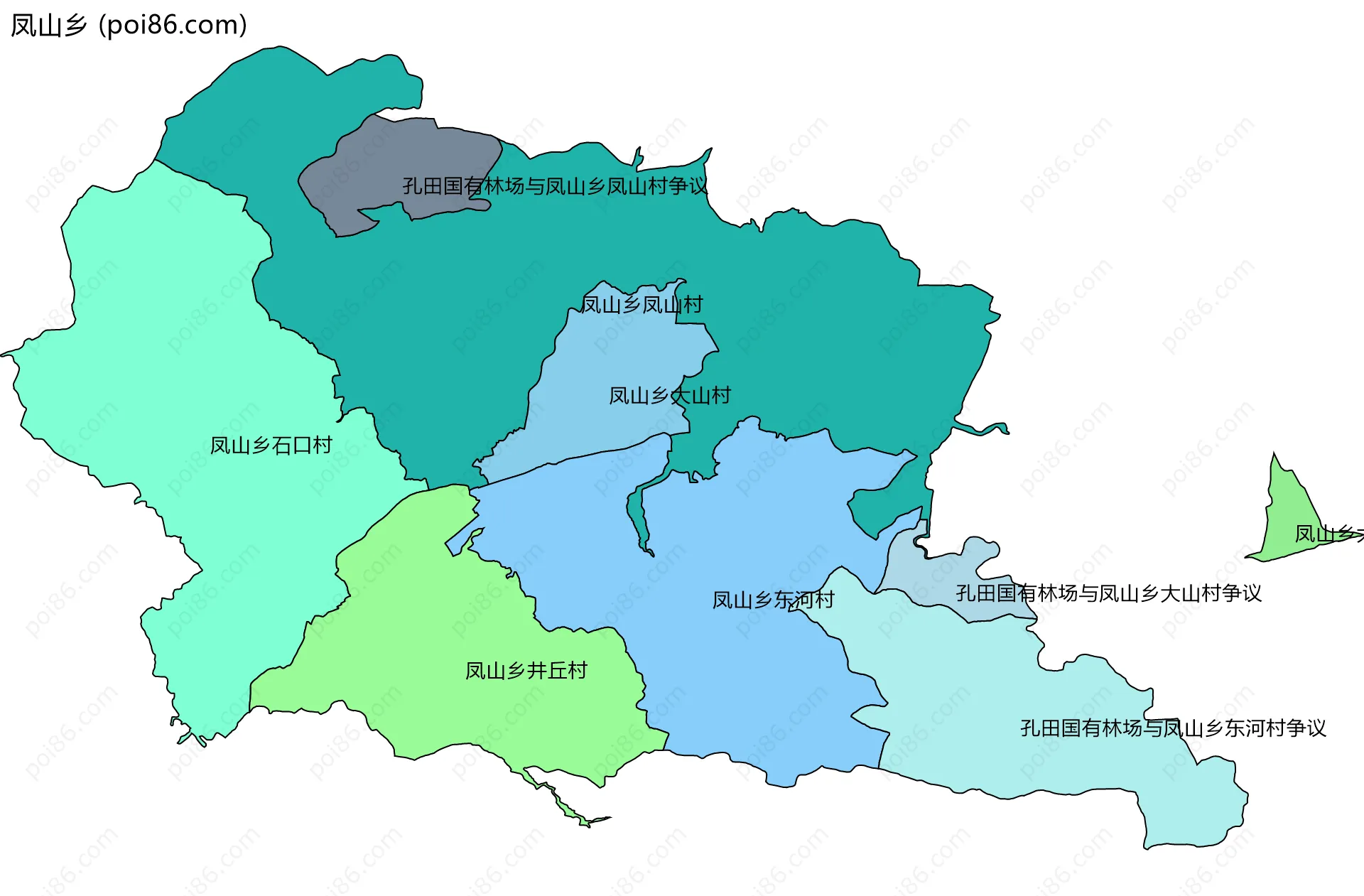 凤山乡边界地图(五级行政区划)