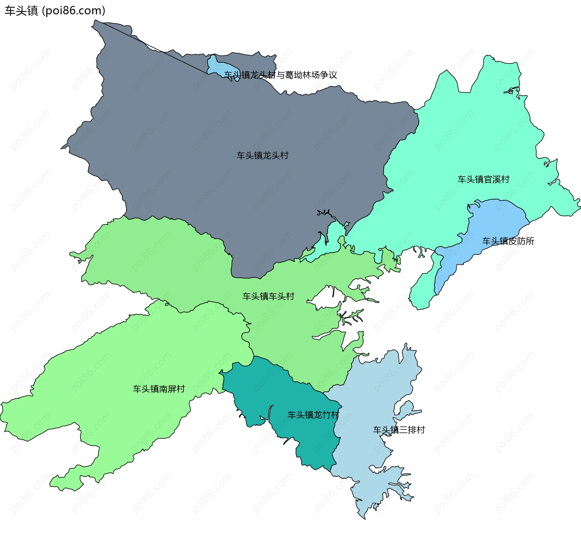 车头镇边界地图(五级行政区划)