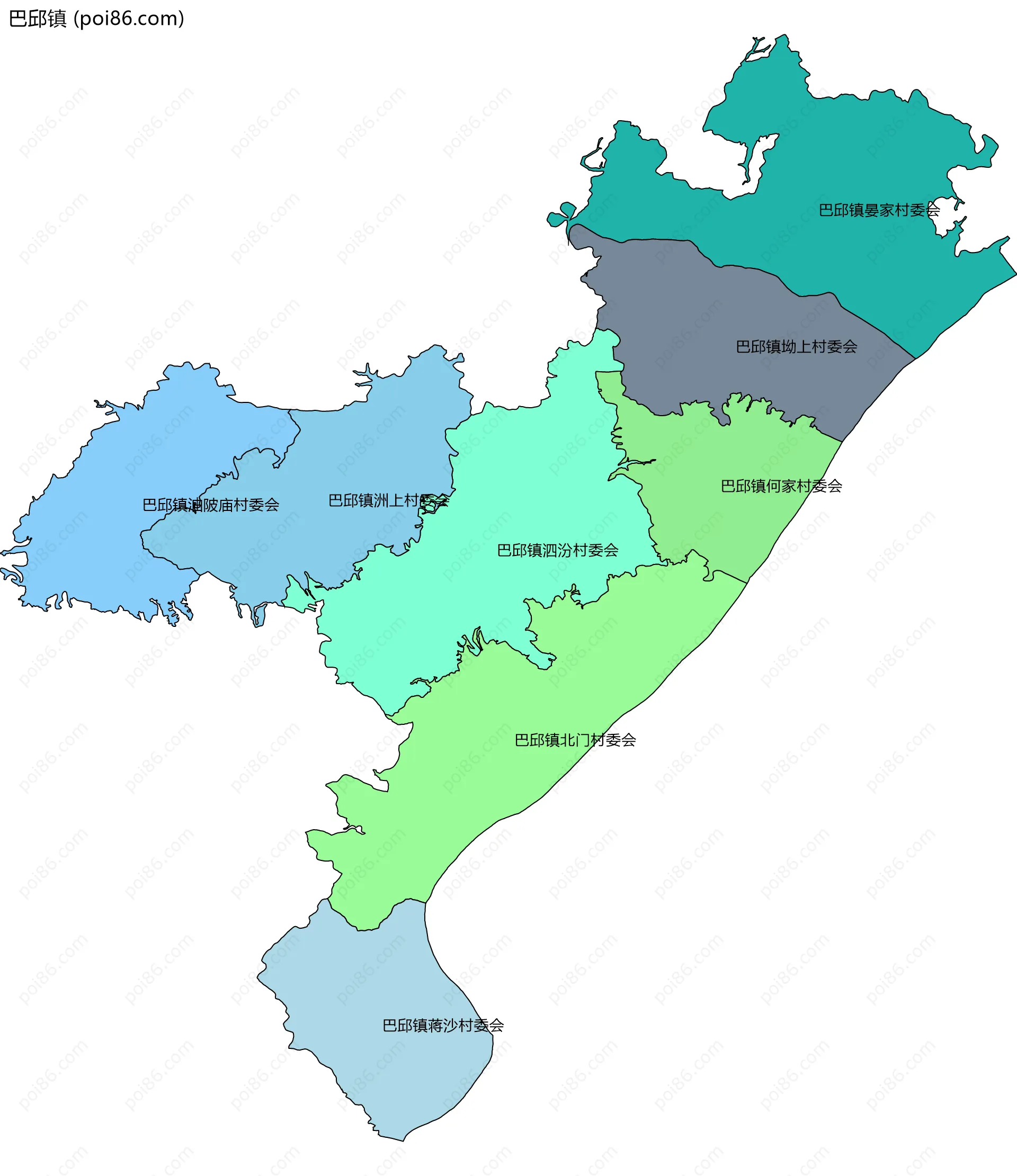 巴邱镇边界地图(五级行政区划)