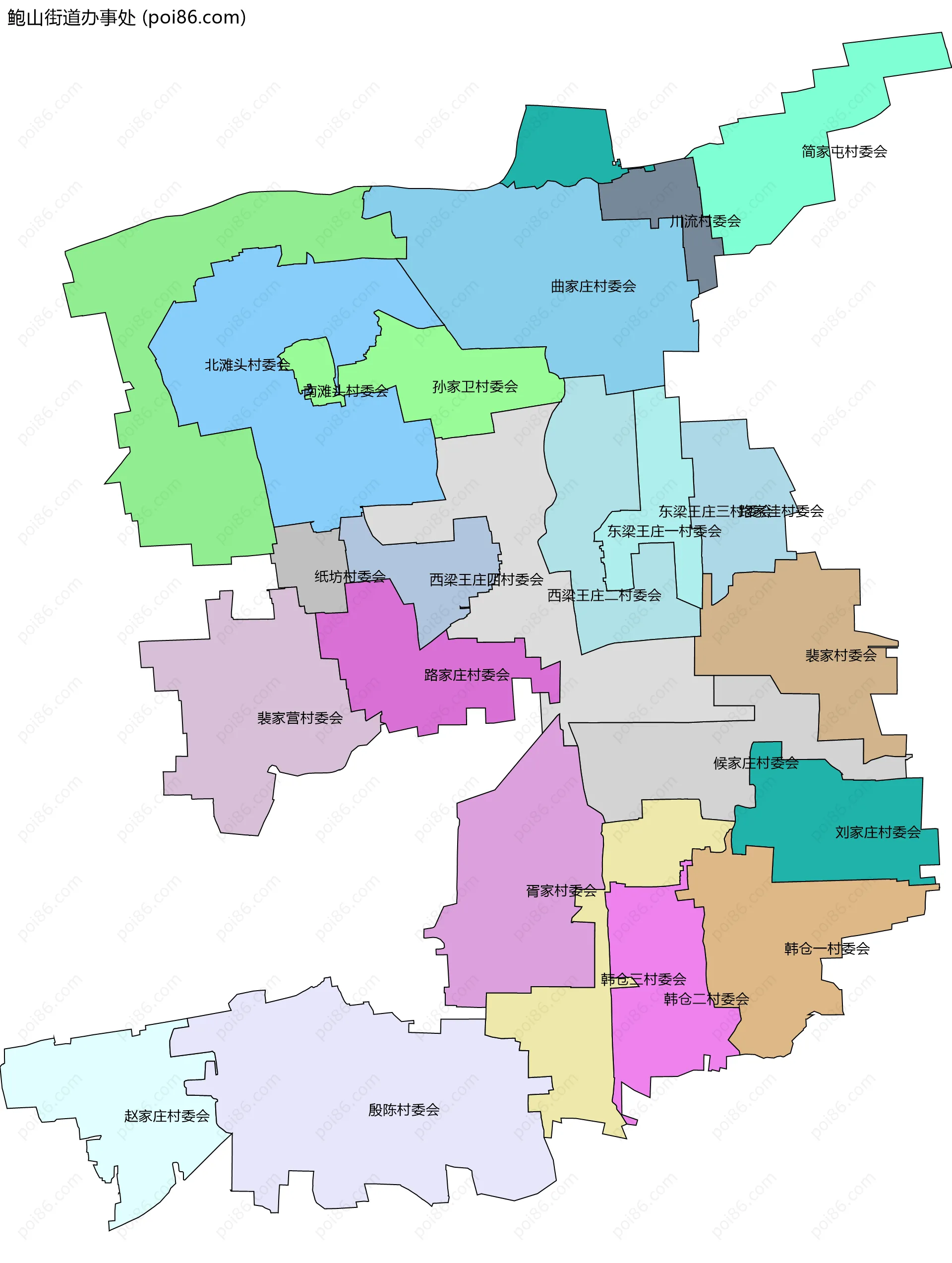 鲍山街道办事处边界地图(五级行政区划)