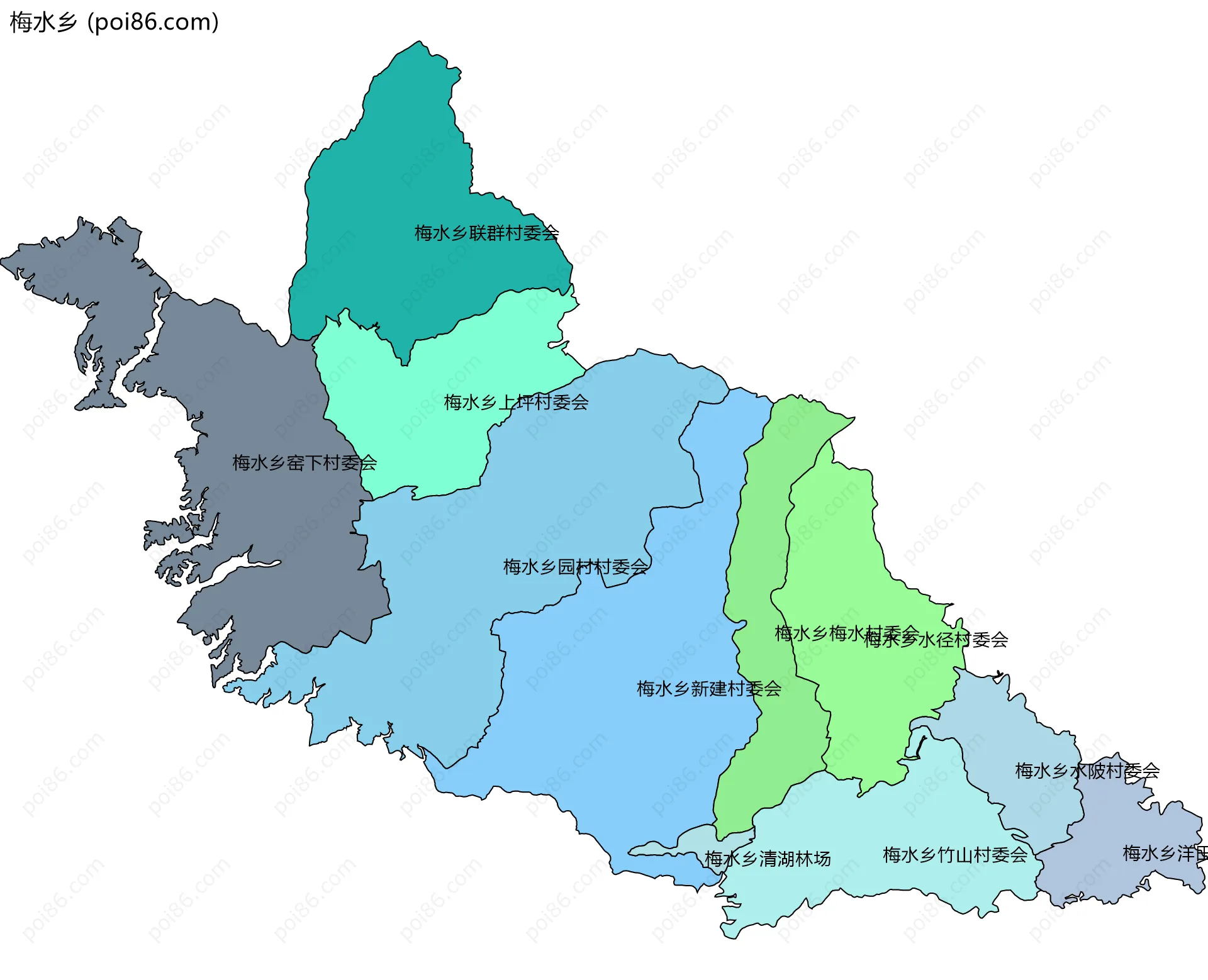 梅水乡边界地图(五级行政区划)