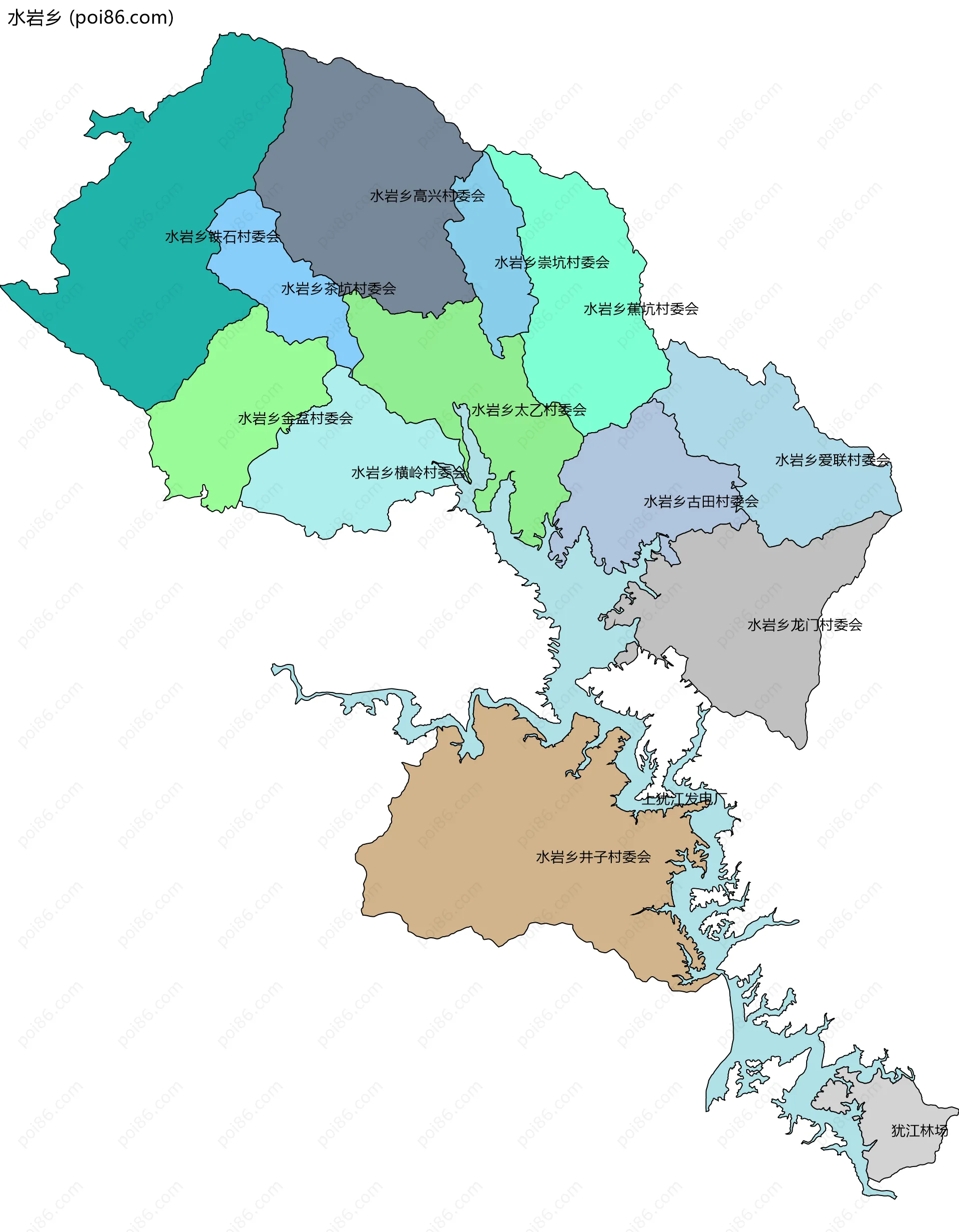 水岩乡边界地图(五级行政区划)