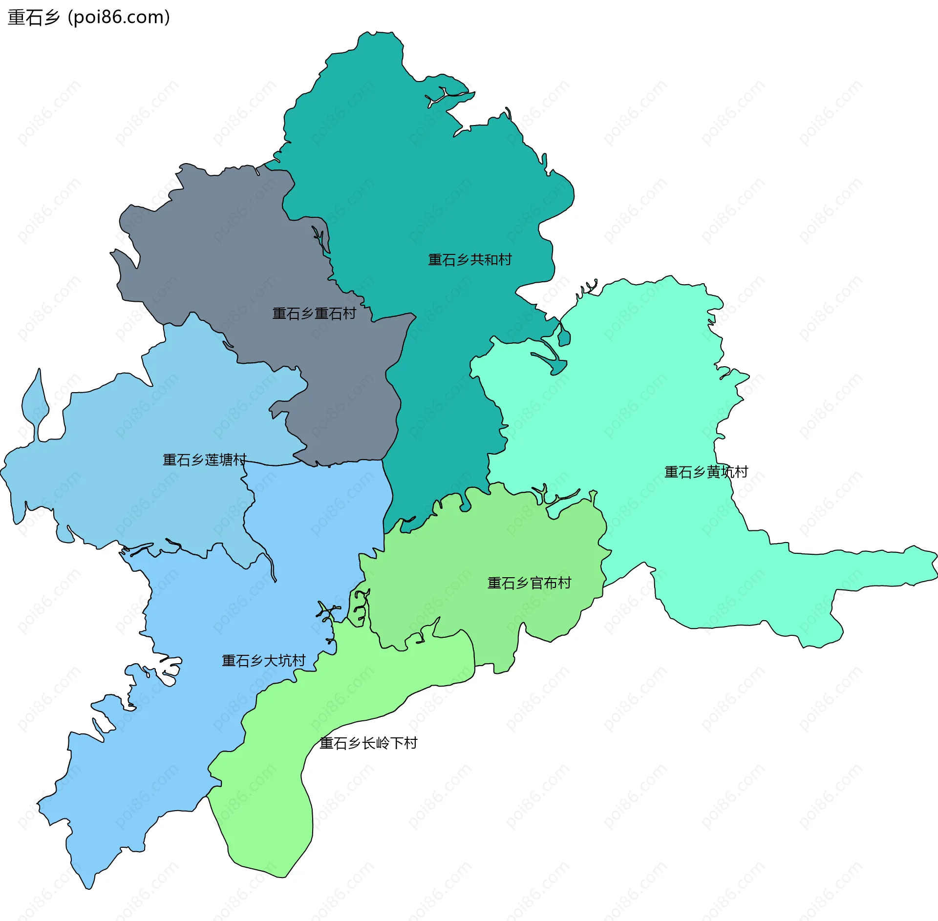 重石乡边界地图(五级行政区划)