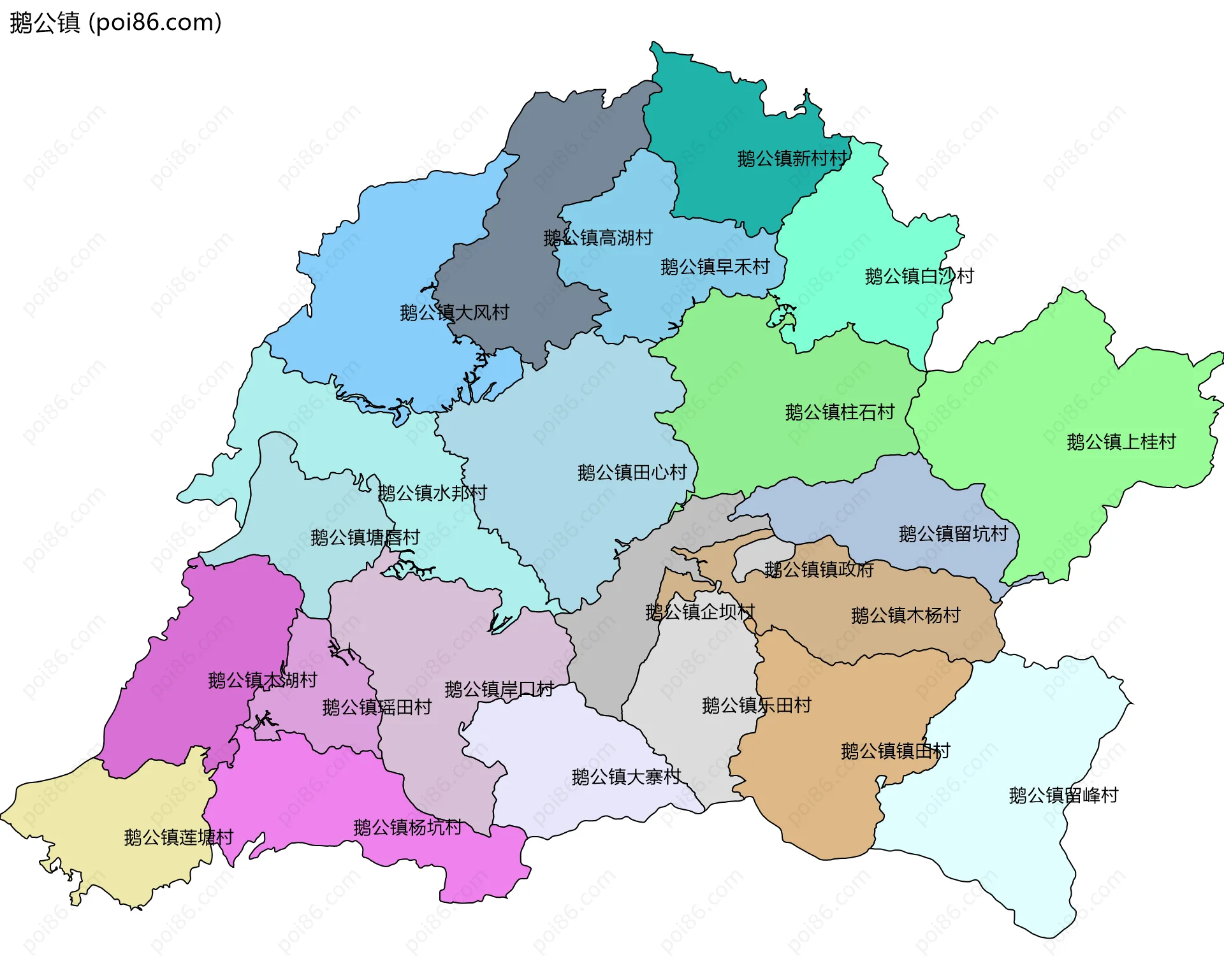 鹅公镇边界地图(五级行政区划)