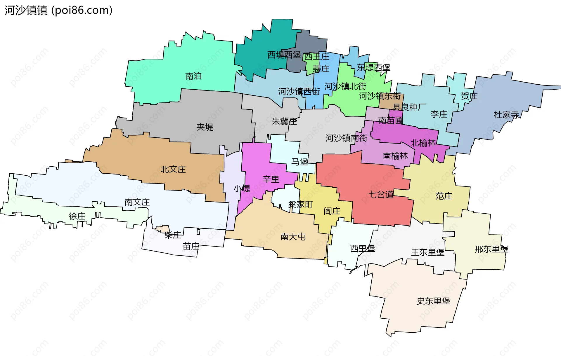 河沙镇镇边界地图(五级行政区划)