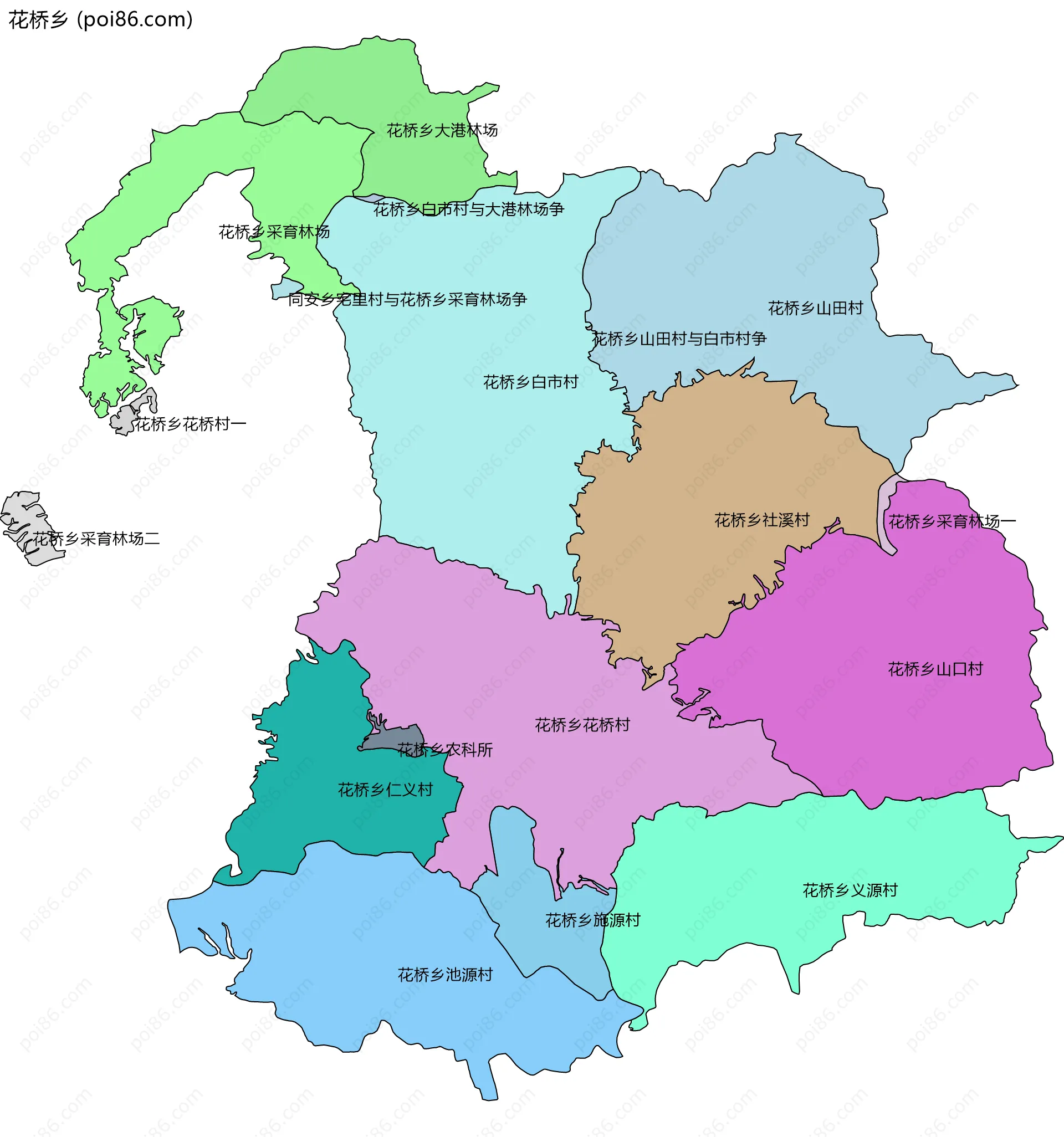 花桥乡边界地图(五级行政区划)