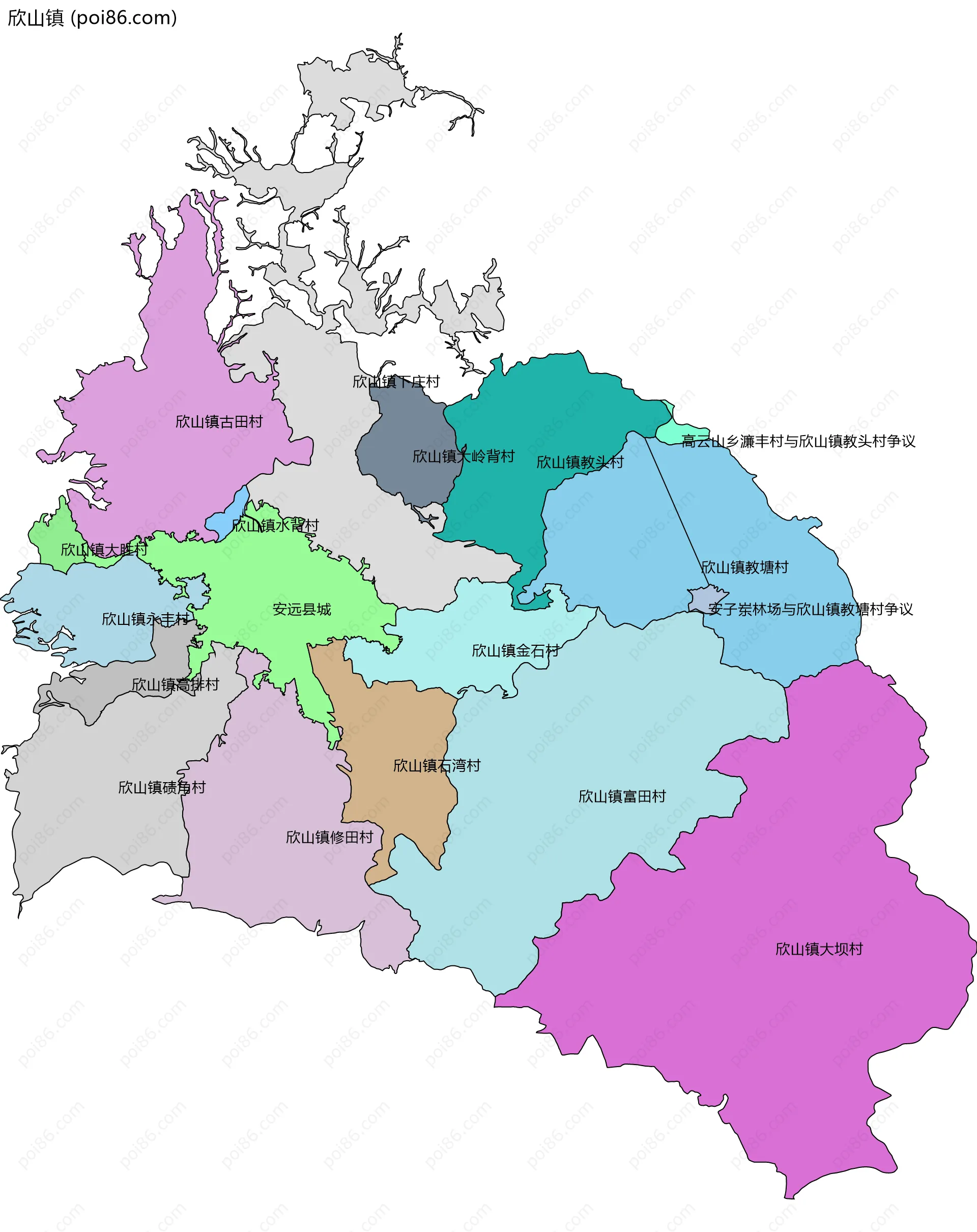 欣山镇边界地图(五级行政区划)