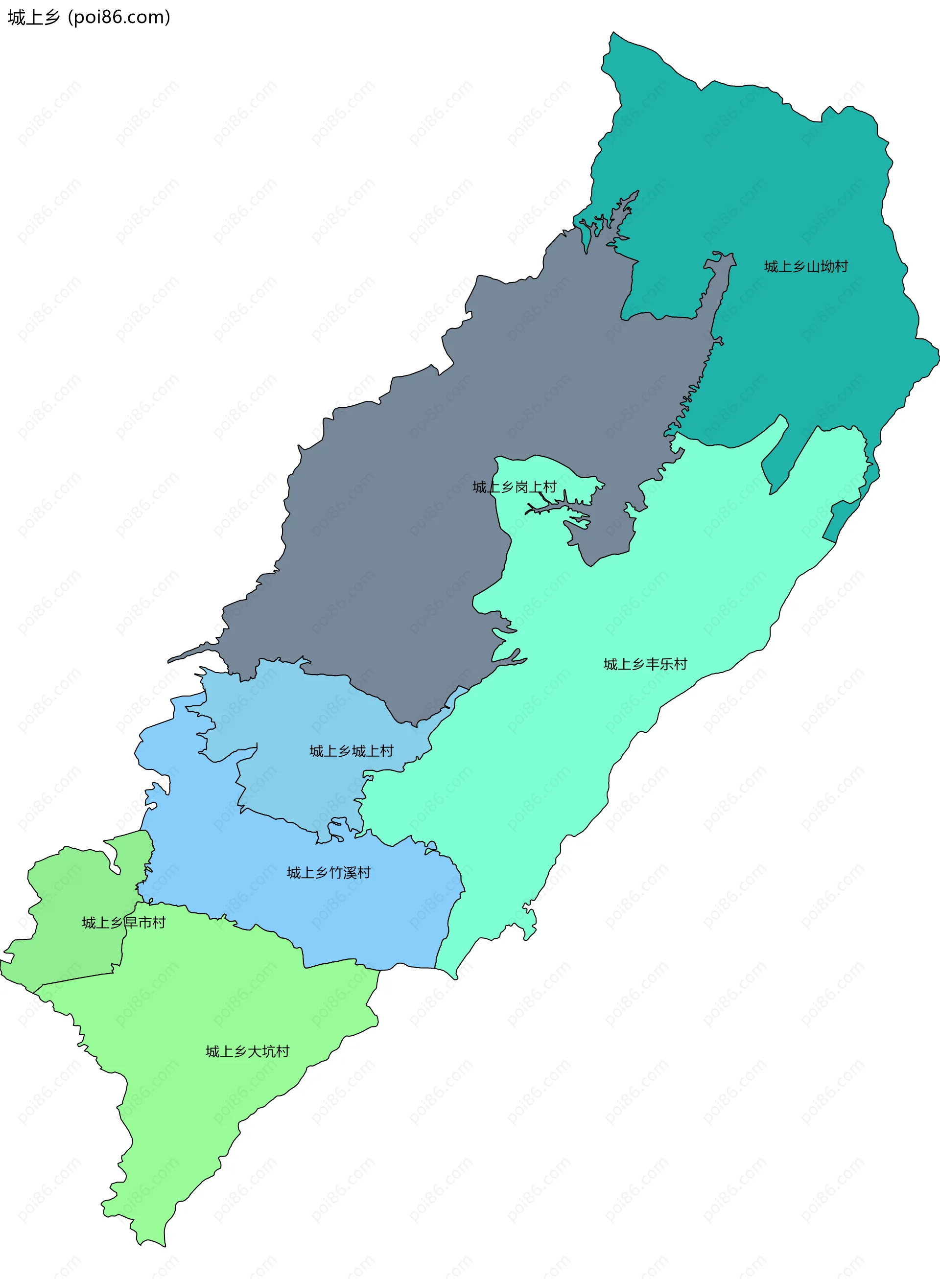 城上乡边界地图(五级行政区划)