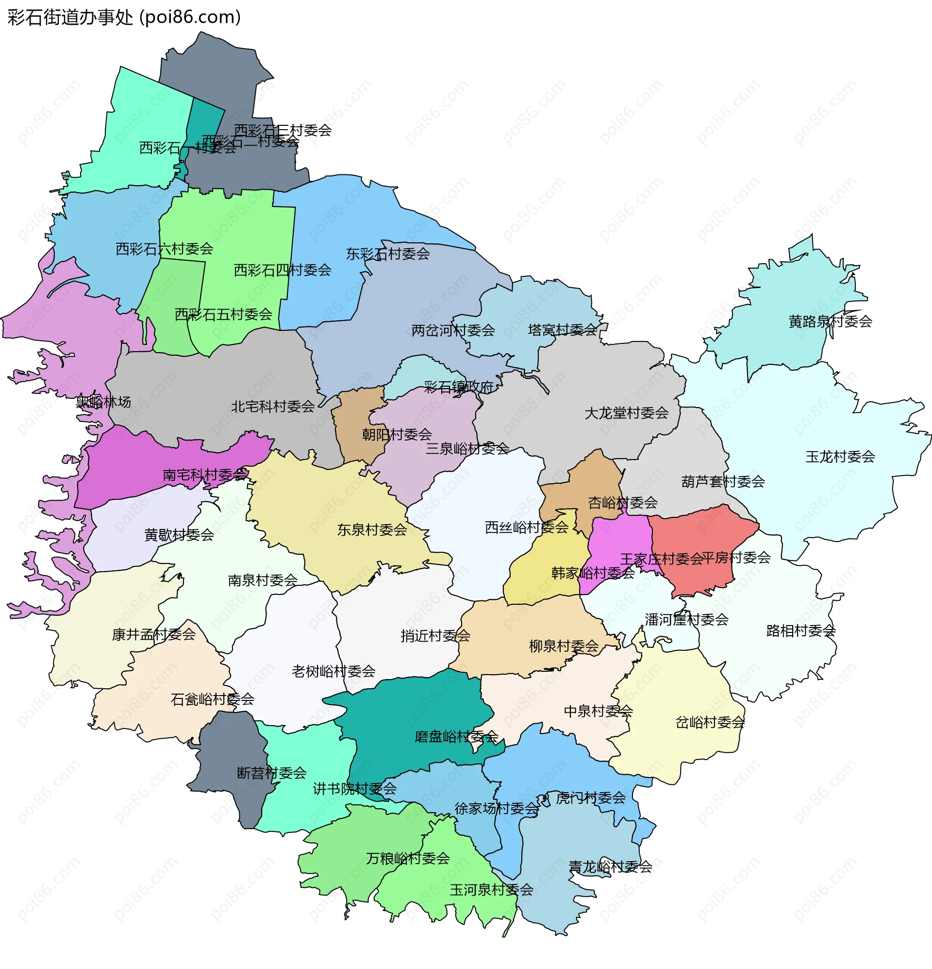彩石街道办事处边界地图(五级行政区划)