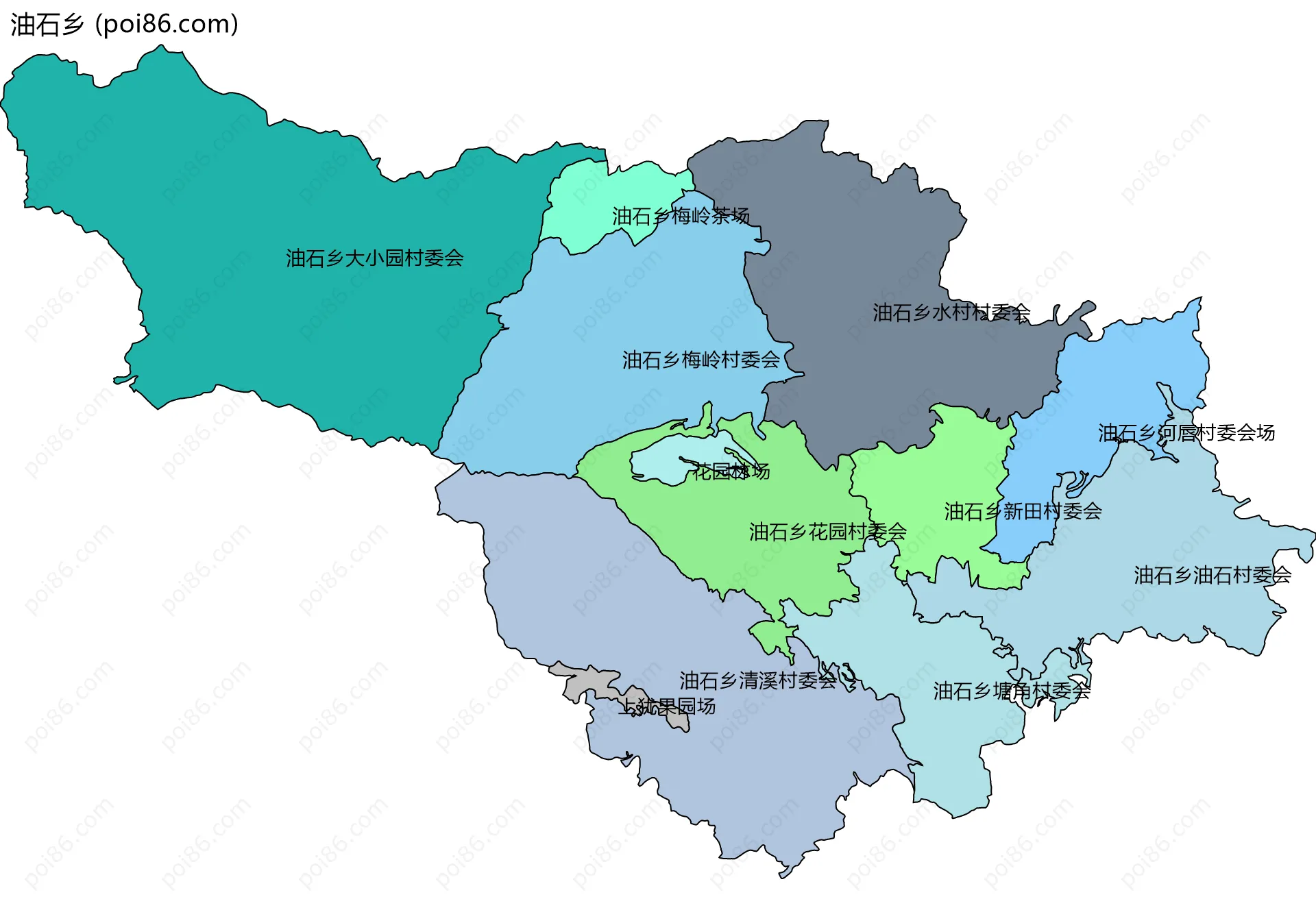 油石乡边界地图(五级行政区划)