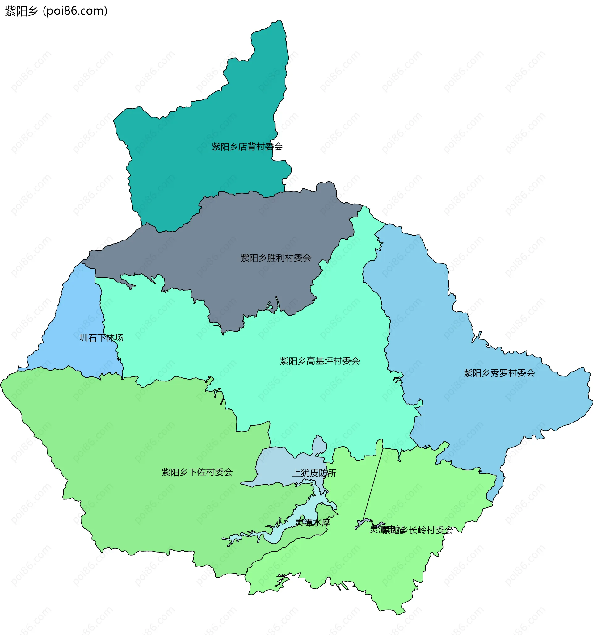 紫阳乡边界地图(五级行政区划)
