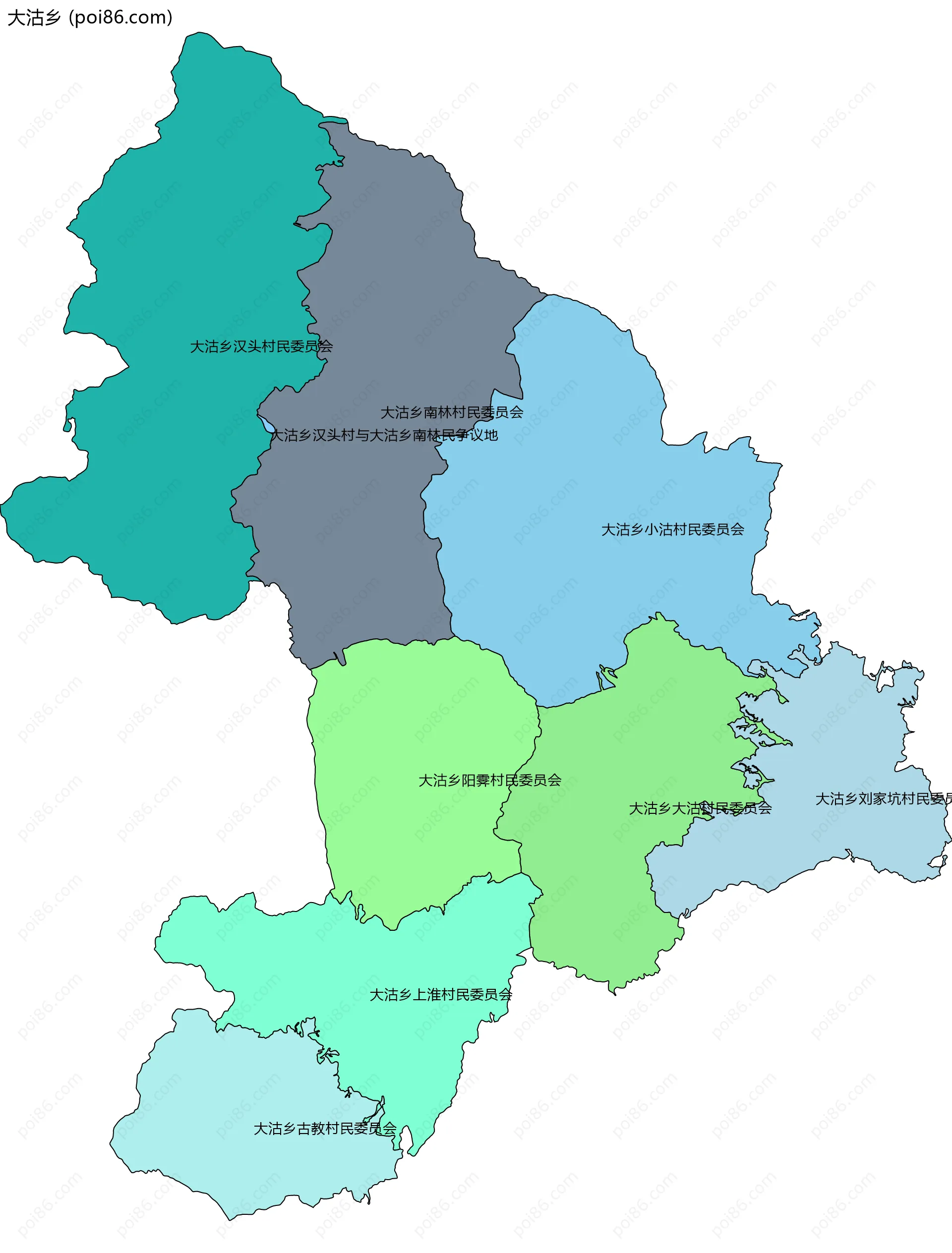 大沽乡边界地图(五级行政区划)