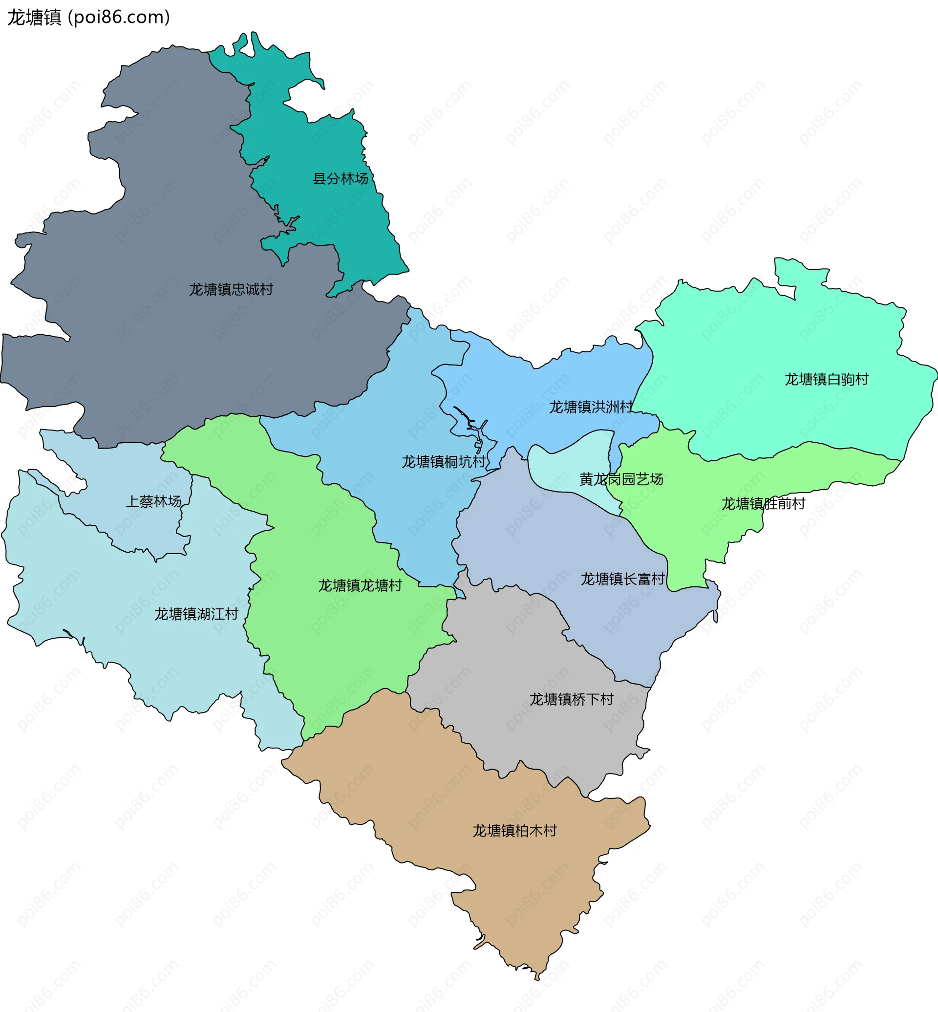 龙塘镇边界地图(五级行政区划)