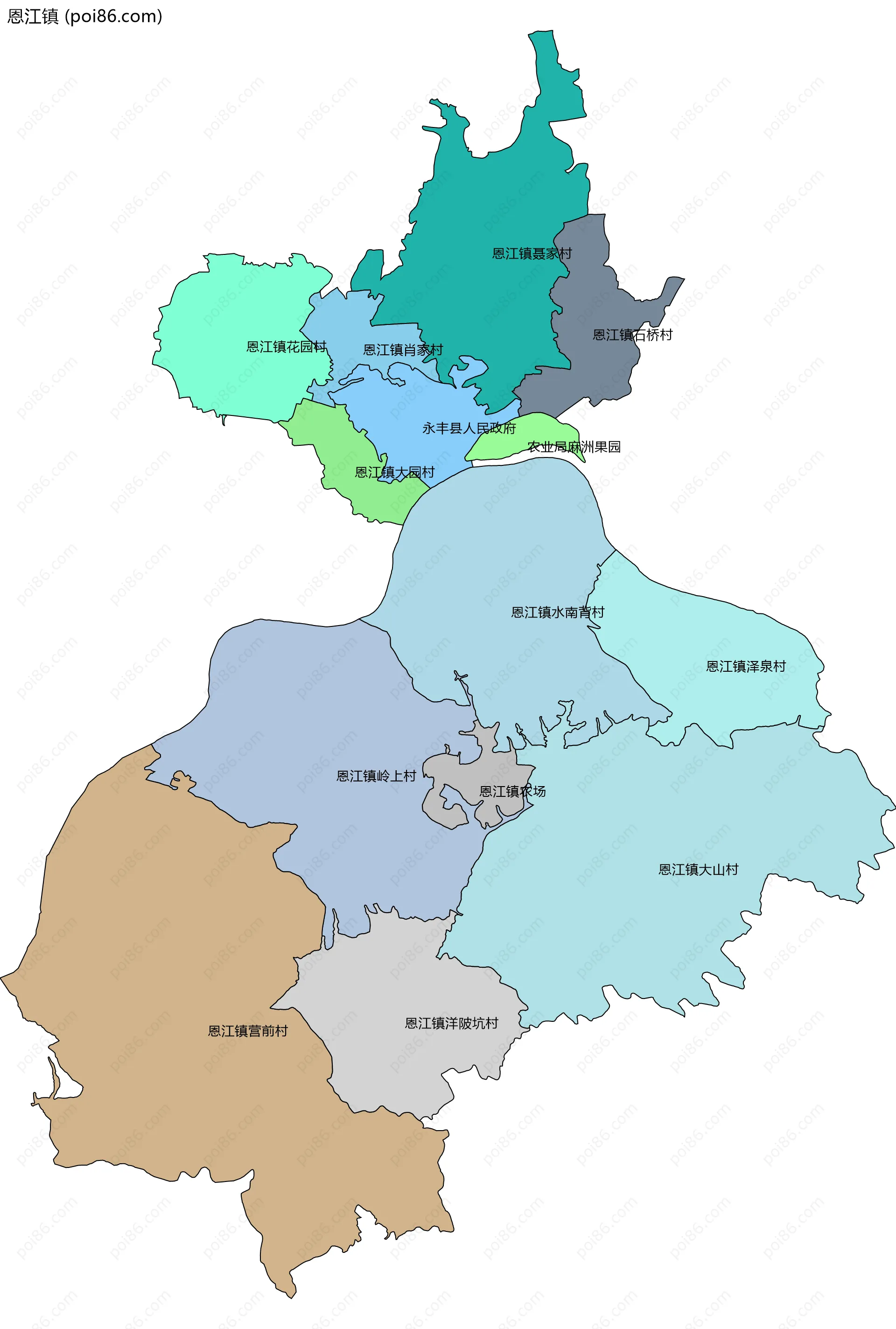 恩江镇边界地图(五级行政区划)