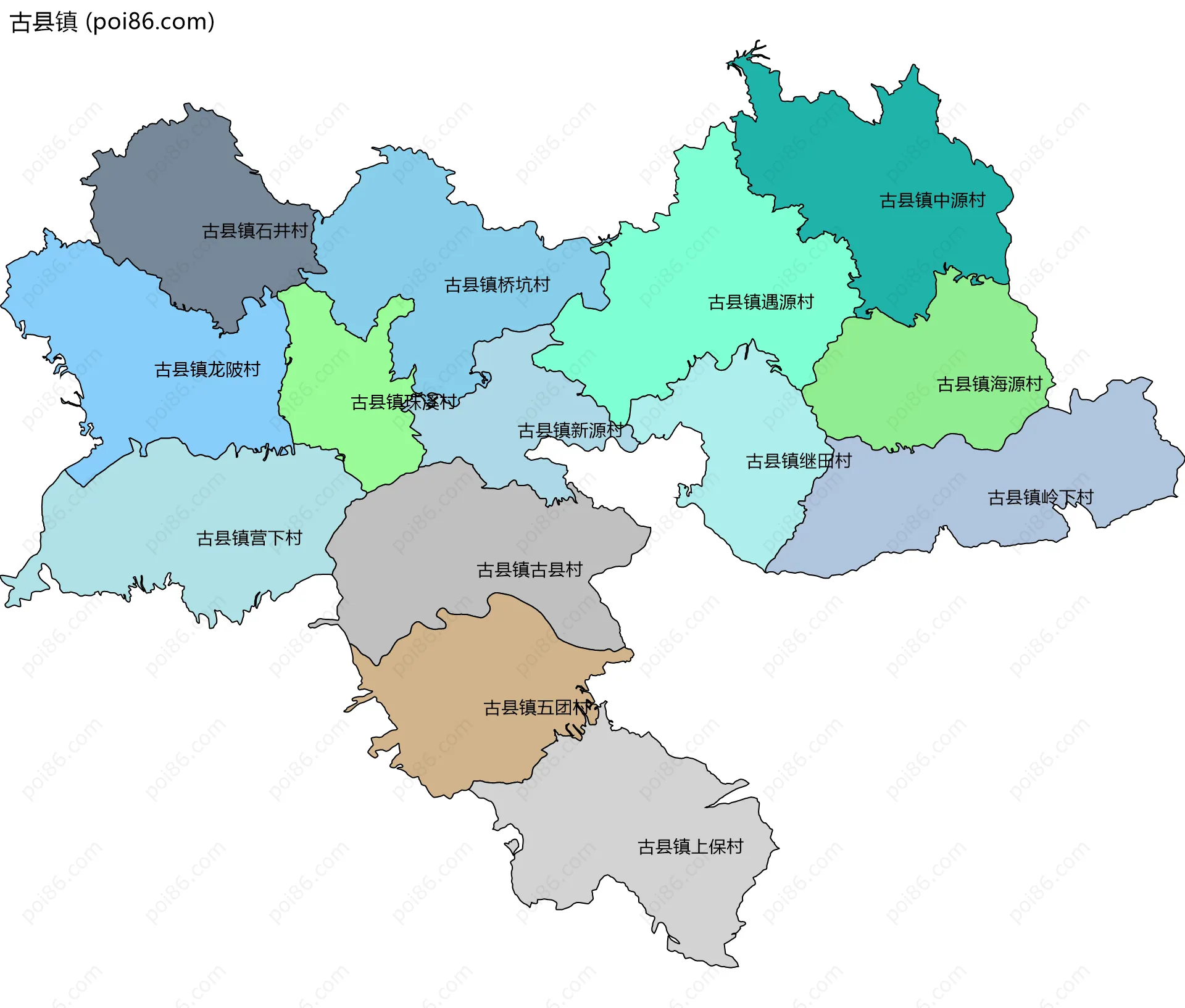 古县镇边界地图(五级行政区划)