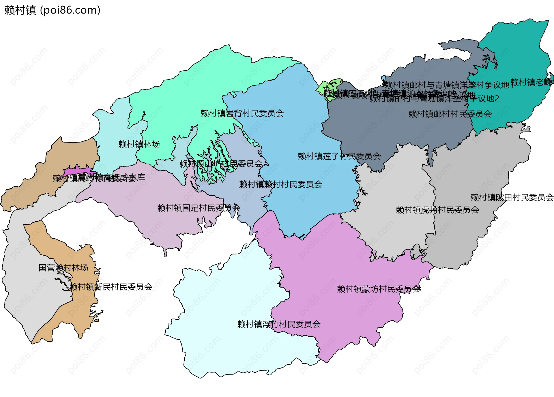 赖村镇边界地图(五级行政区划)