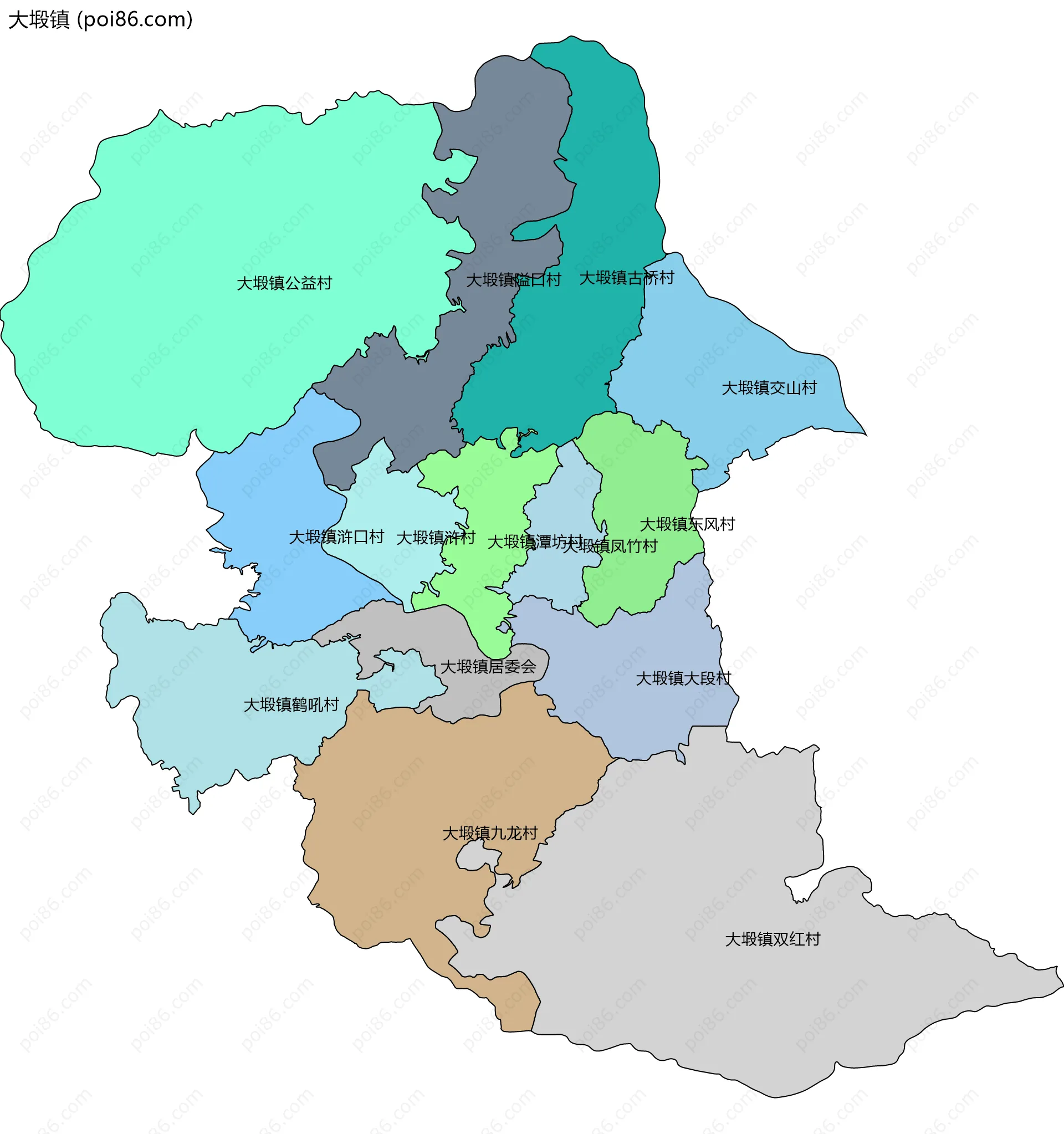 大塅镇边界地图(五级行政区划)