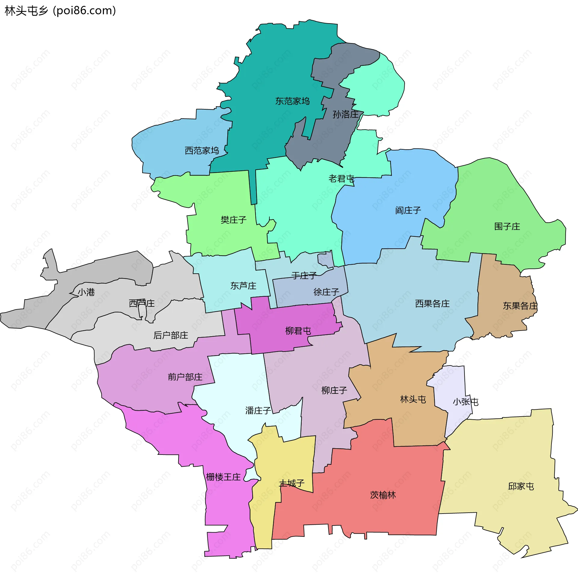 林头屯乡边界地图(五级行政区划)