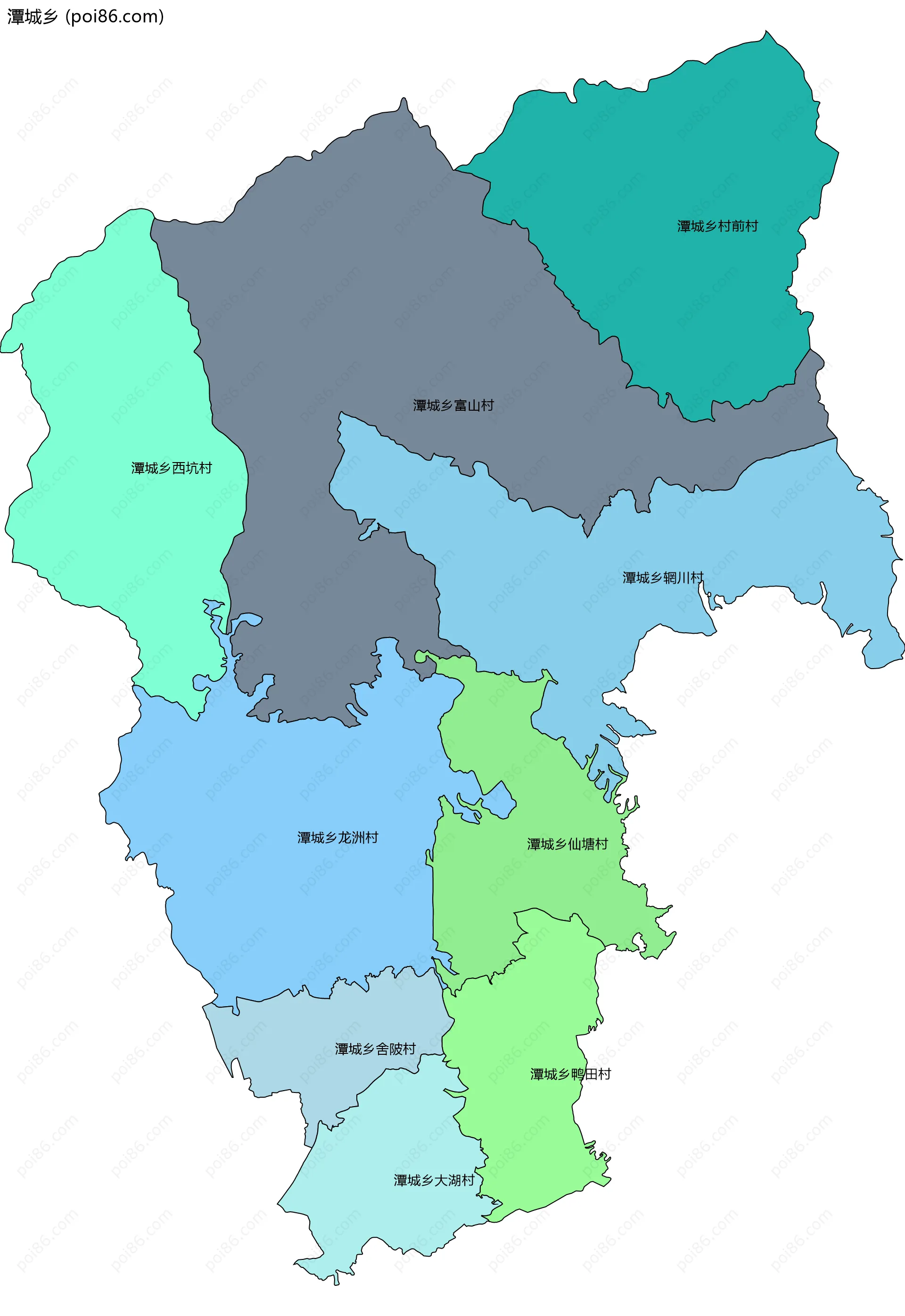 潭城乡边界地图(五级行政区划)
