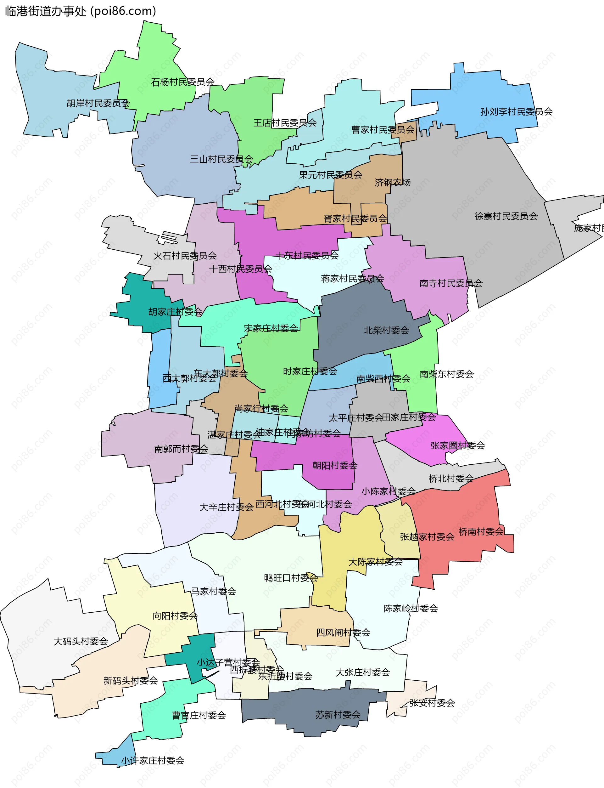 临港街道办事处边界地图(五级行政区划)