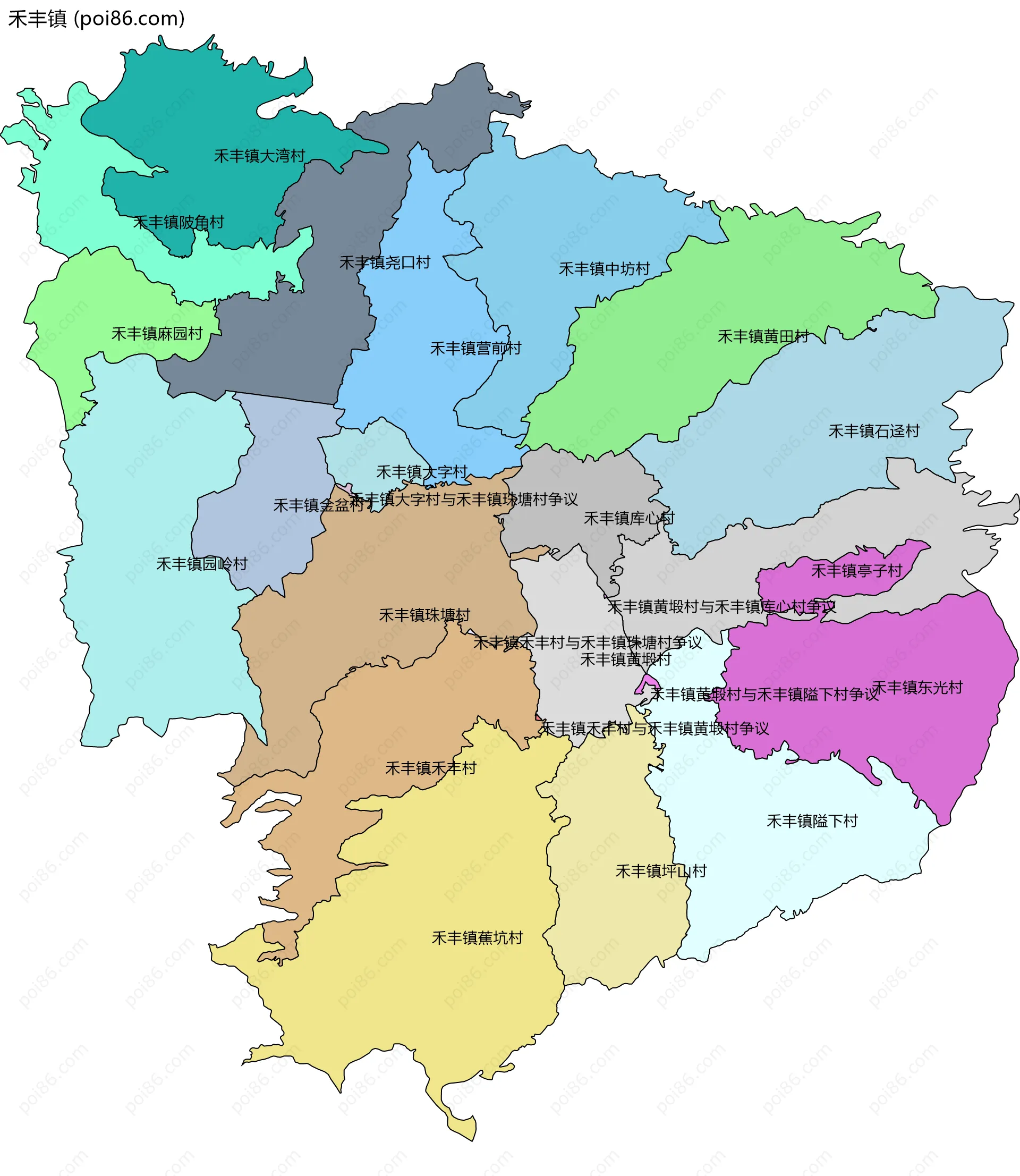 禾丰镇边界地图(五级行政区划)