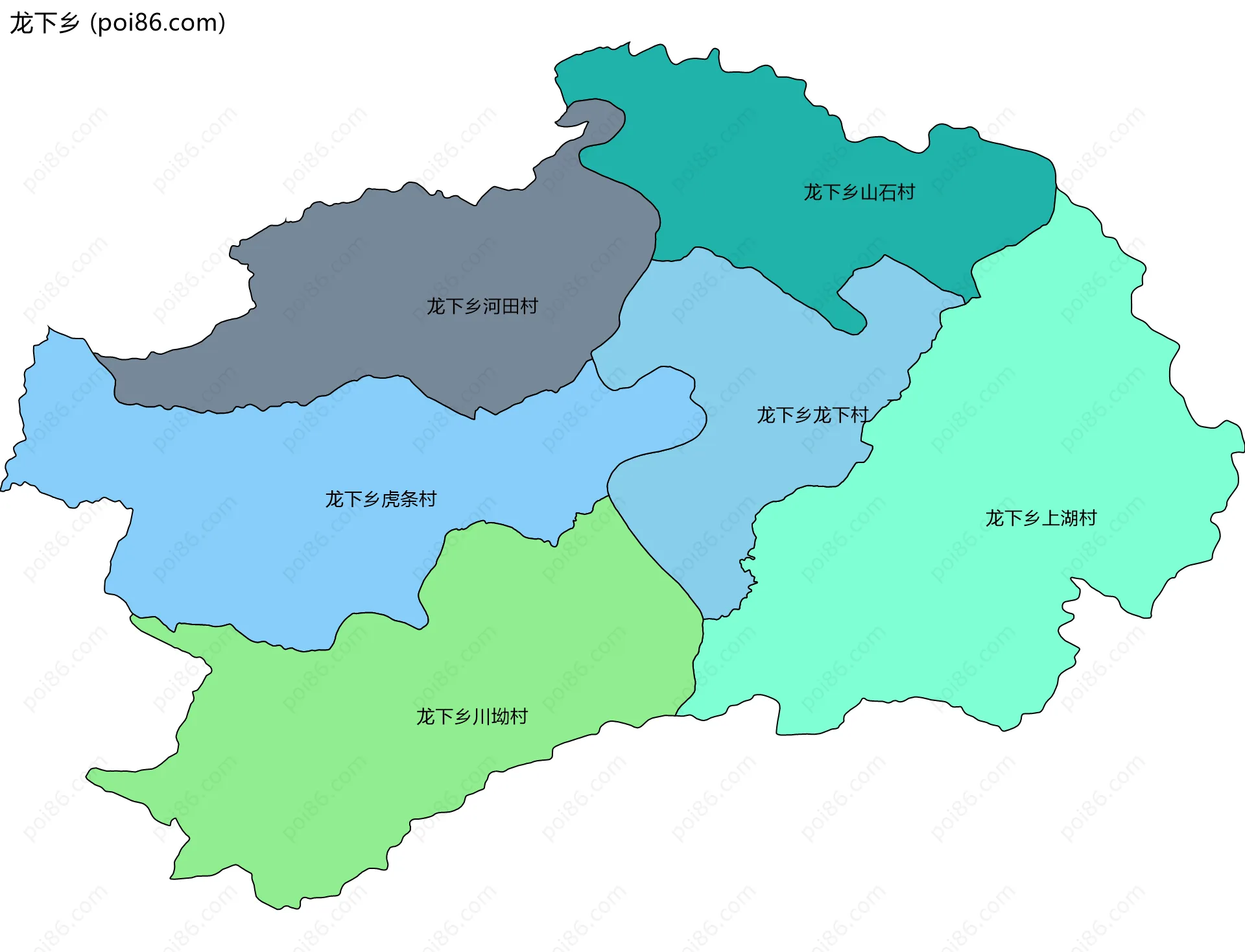 龙下乡边界地图(五级行政区划)