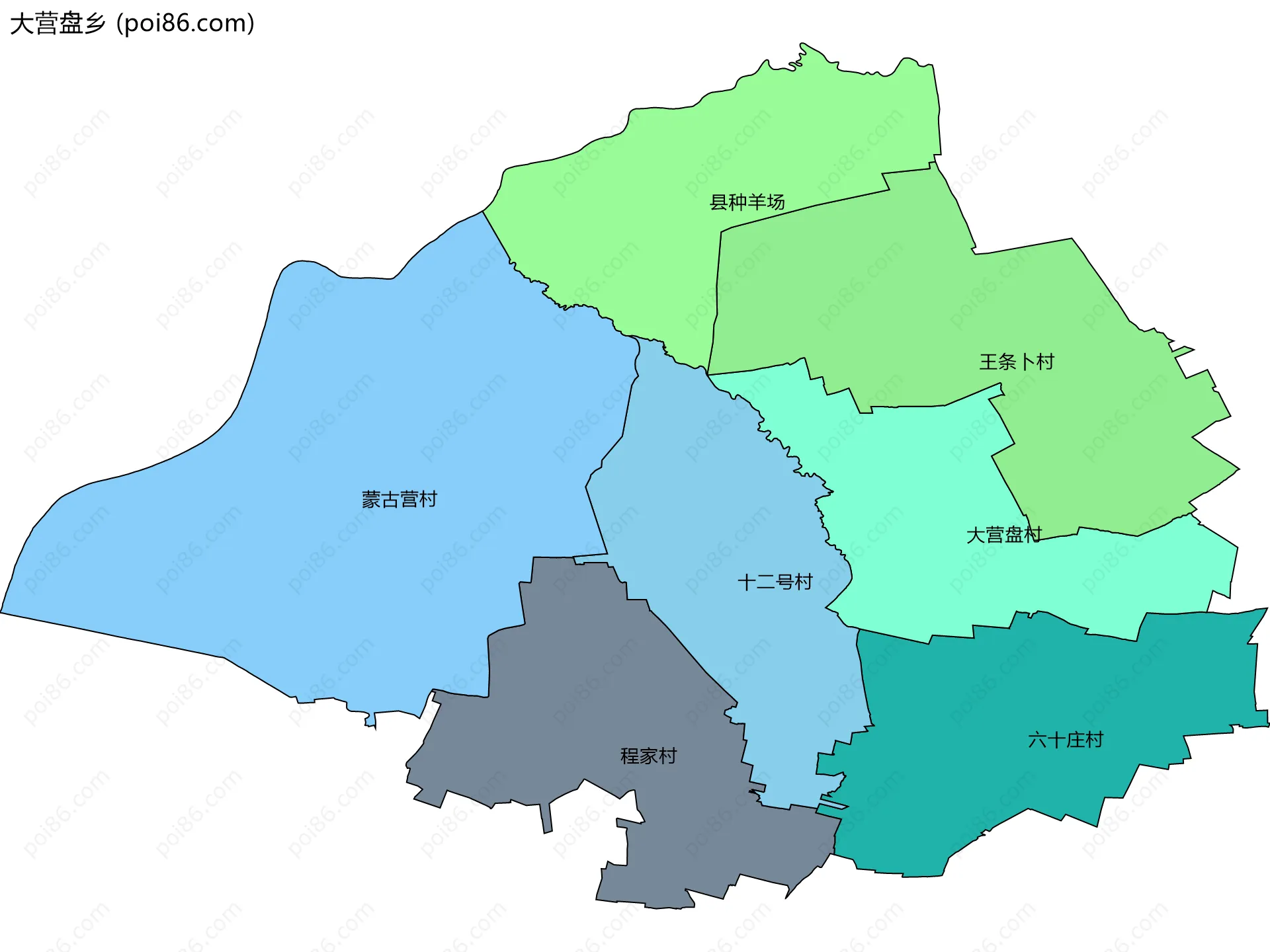 大营盘乡边界地图(五级行政区划)