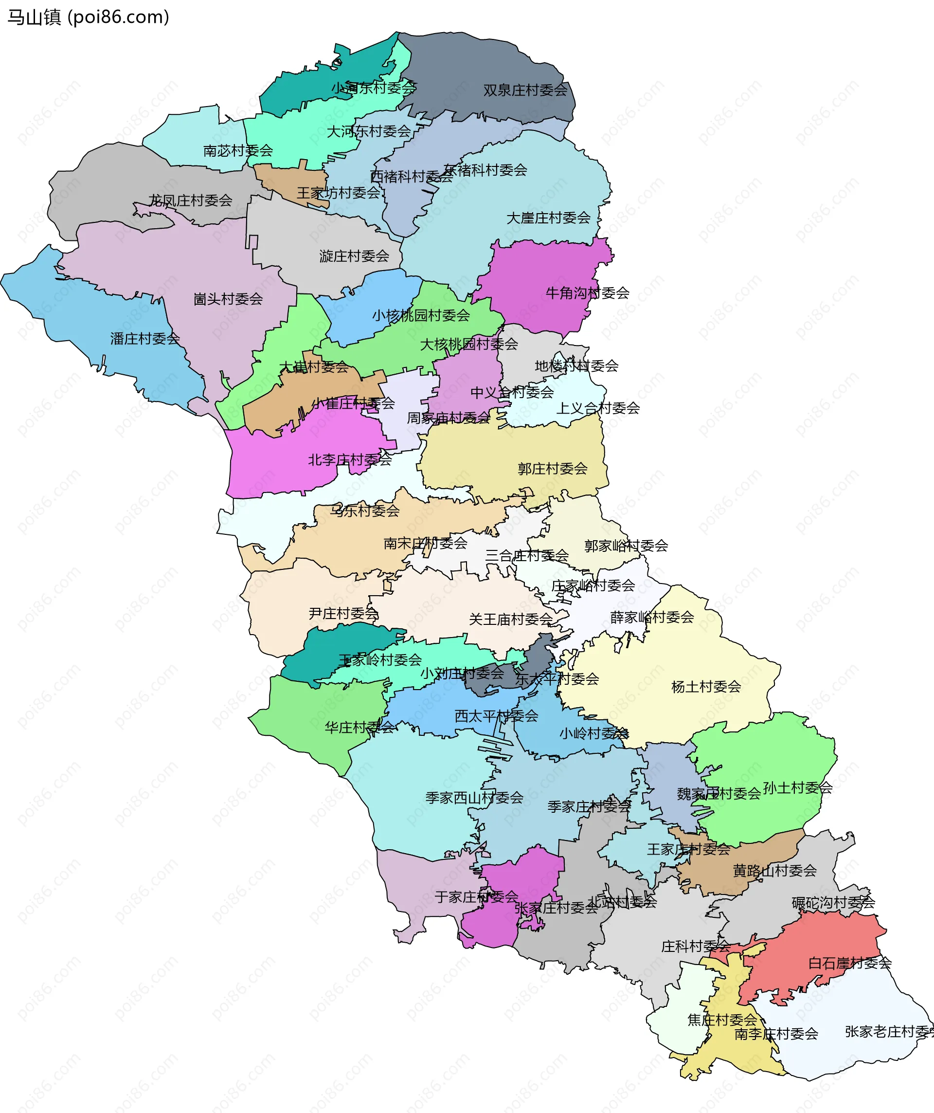 马山镇边界地图(五级行政区划)