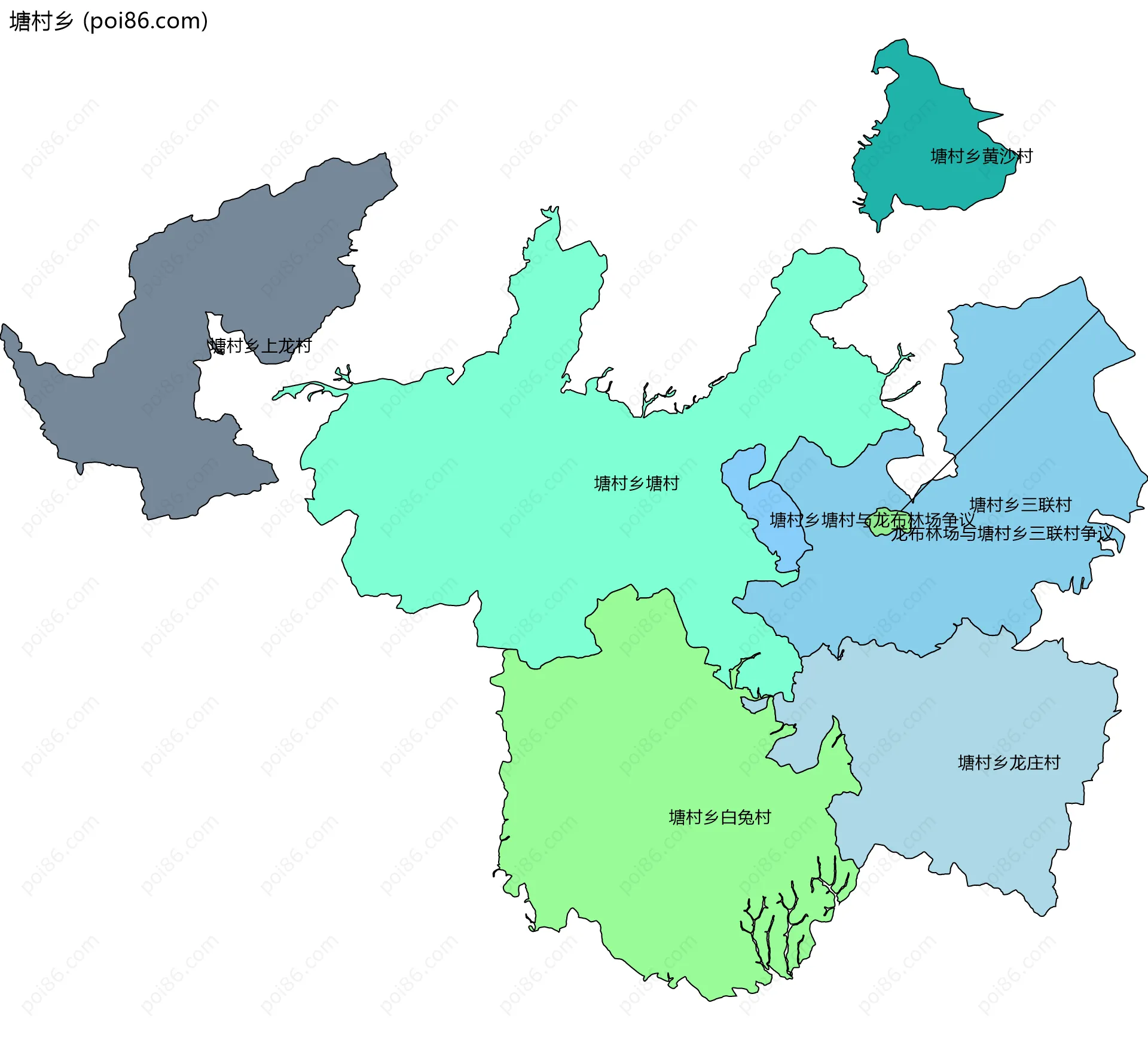 塘村乡边界地图(五级行政区划)