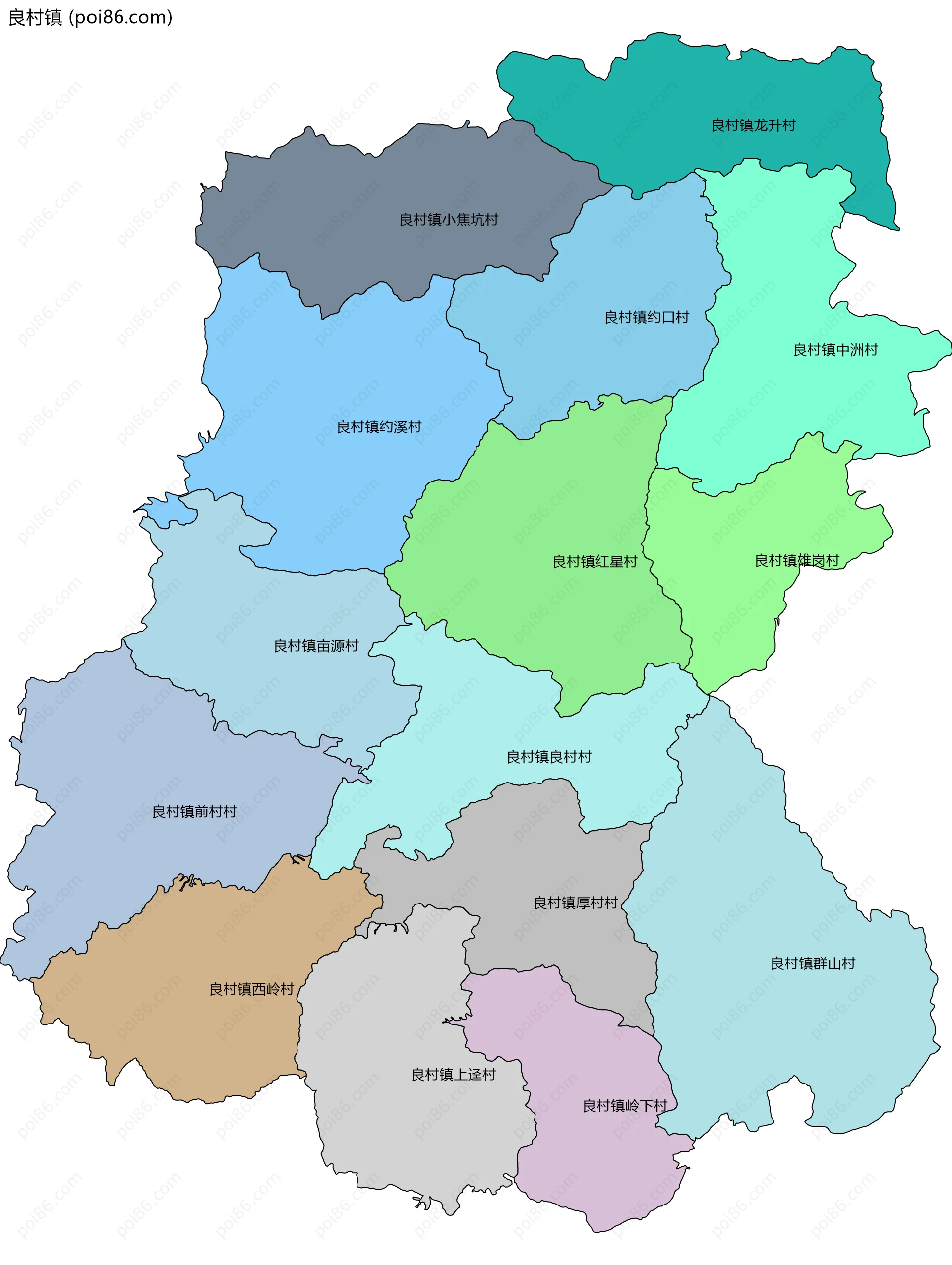 良村镇边界地图(五级行政区划)