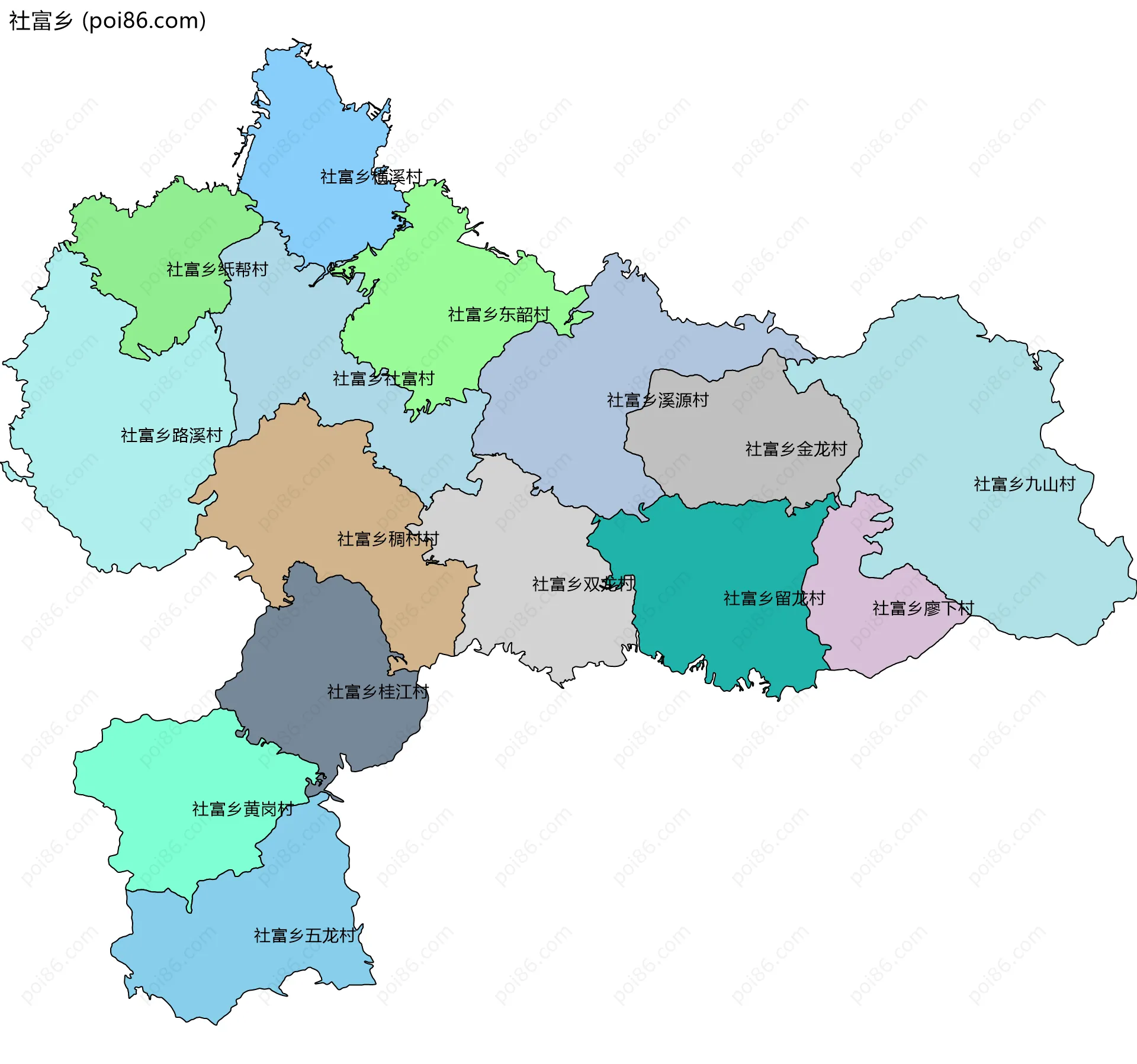 社富乡边界地图(五级行政区划)
