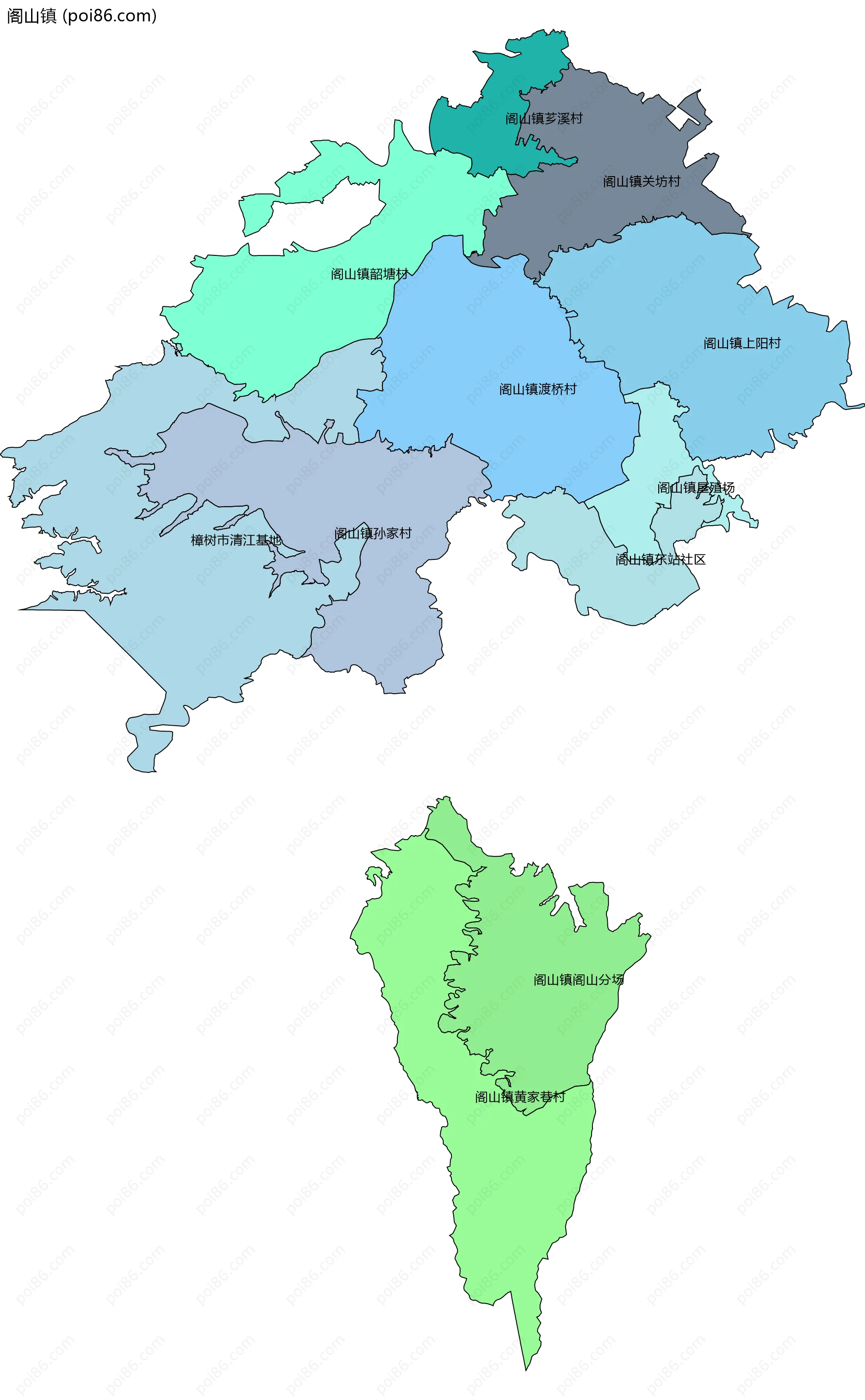 阁山镇边界地图(五级行政区划)