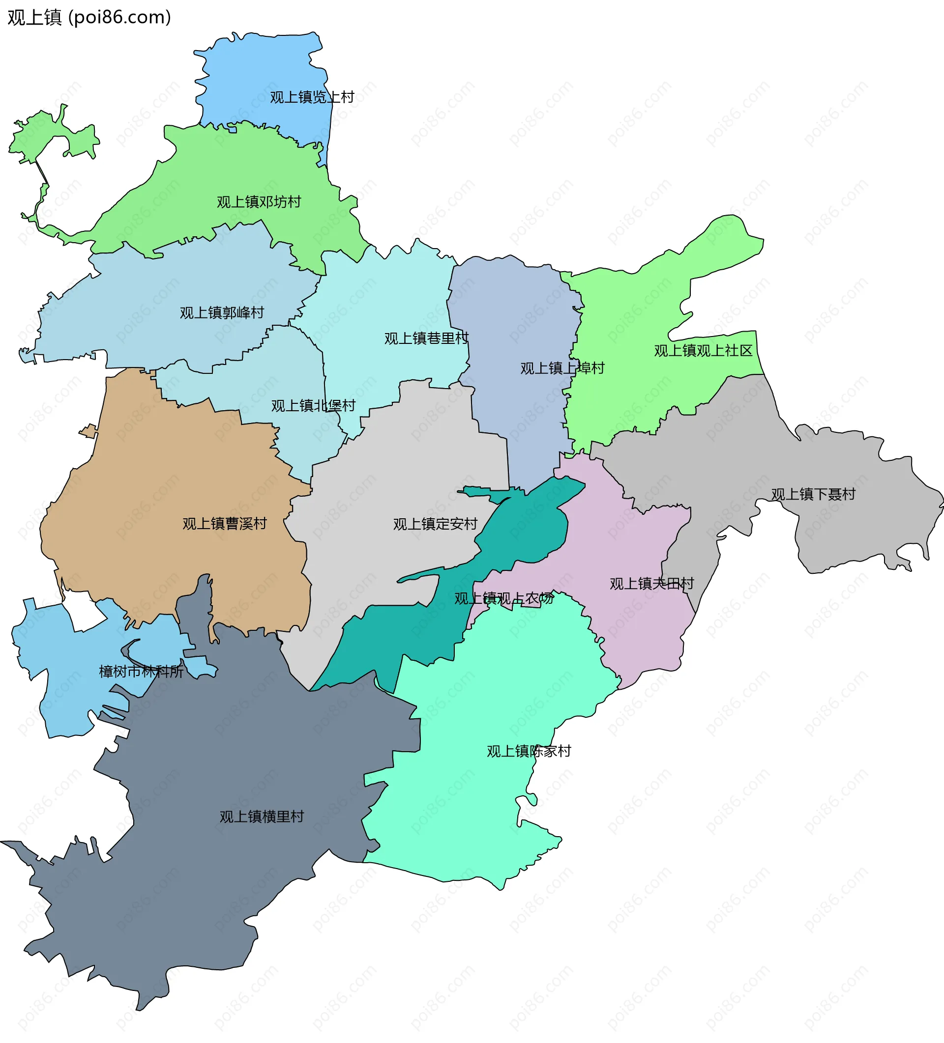 观上镇边界地图(五级行政区划)