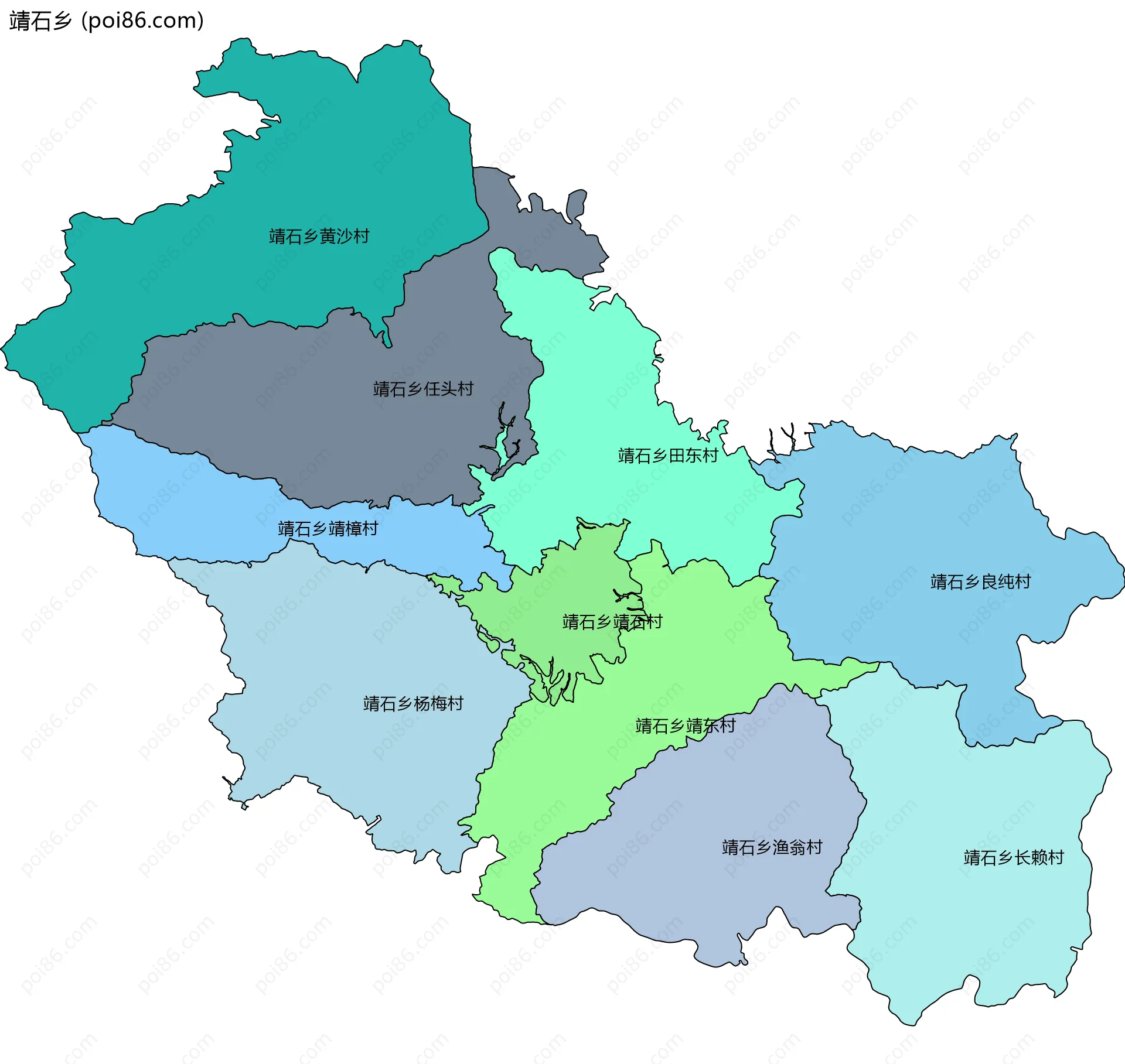 靖石乡边界地图(五级行政区划)
